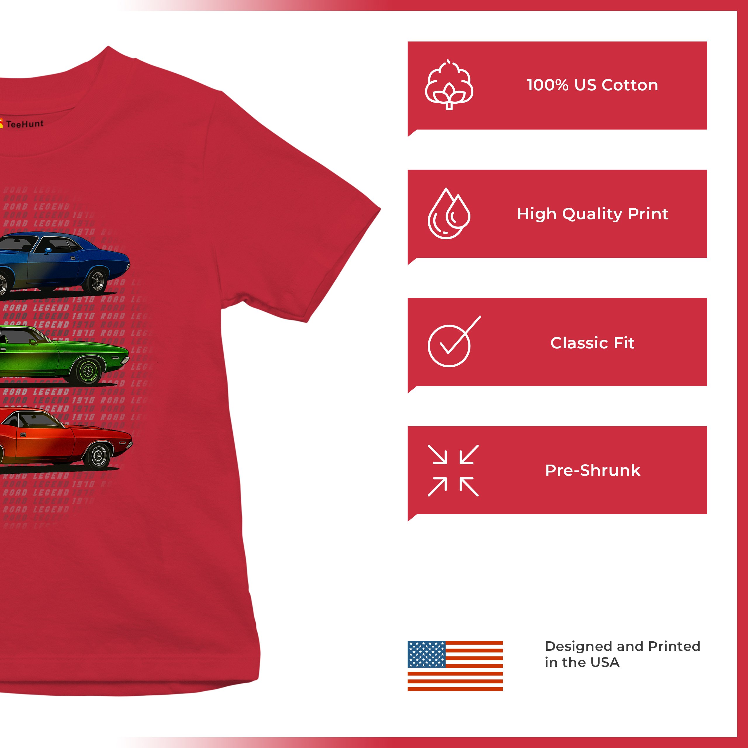 1970 Road Legends Muscle Car Youth T-shirt American Vintage Classic Kids - Picture 21 of 50