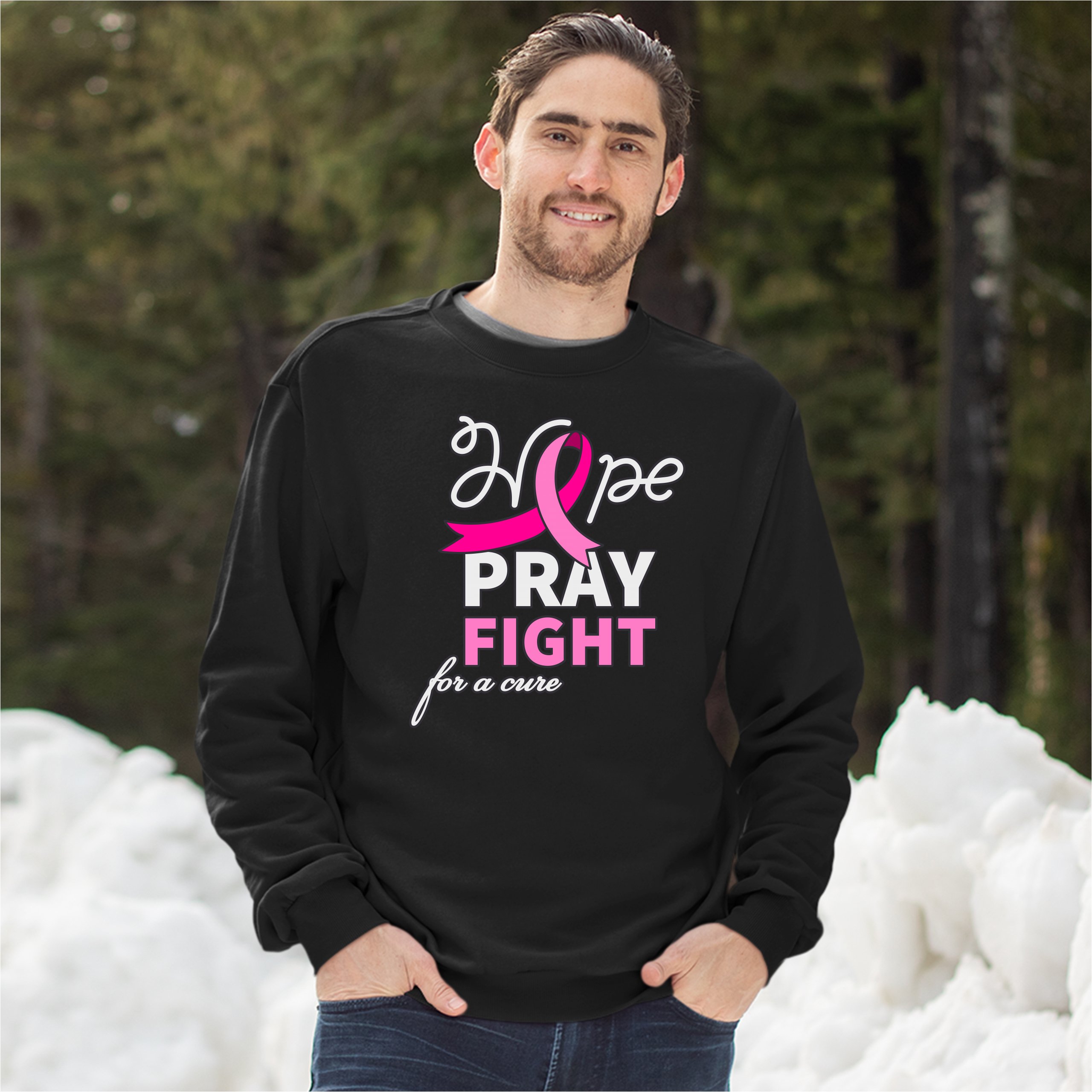 Sudadera Hope Pray Fight for a Cure Concientización sobre el Cáncer Cinta Rosa Cuello Redondo - Imagen 5 de 36