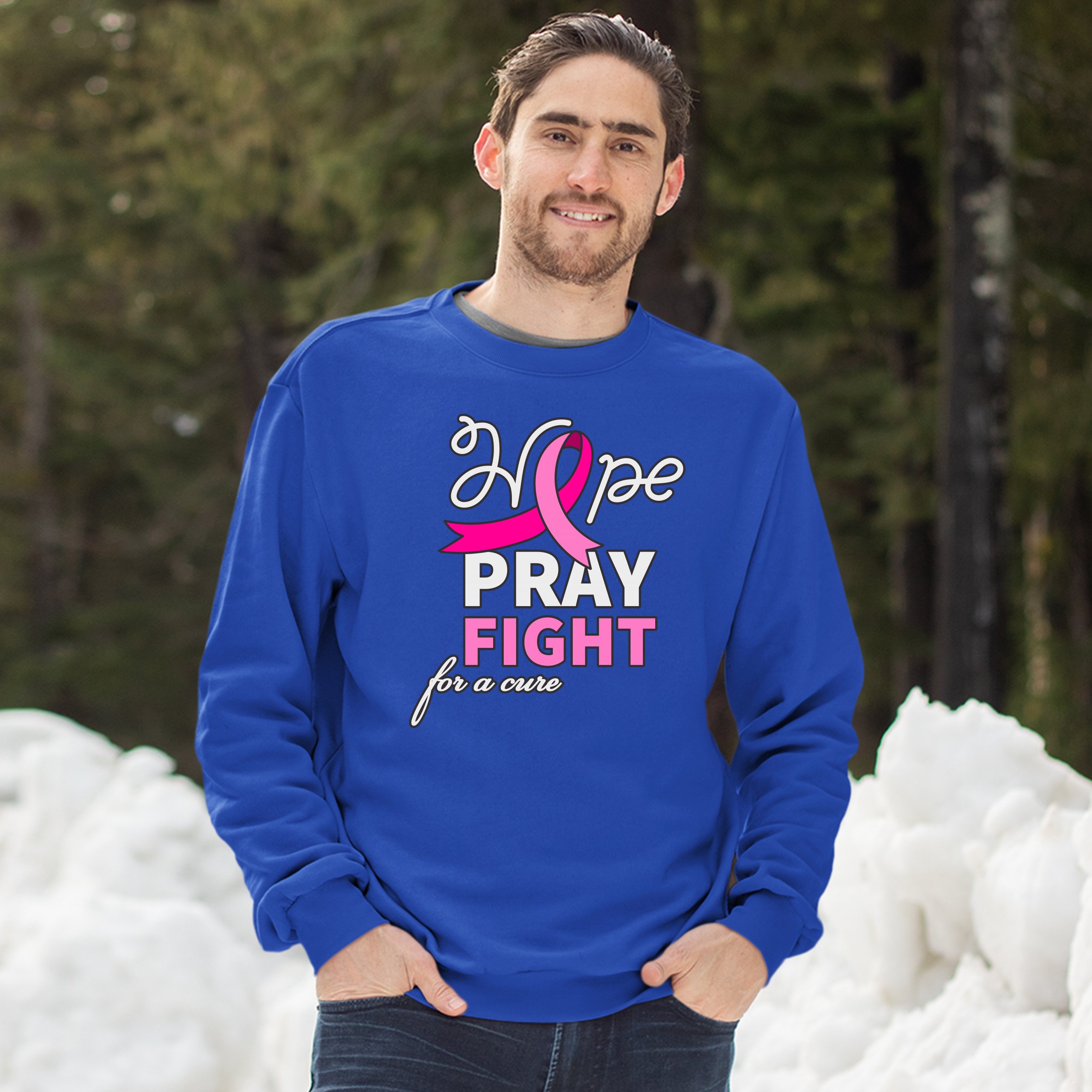 Sudadera Hope Pray Fight for a Cure Concientización sobre el Cáncer Cinta Rosa Cuello Redondo - Imagen 35 de 36