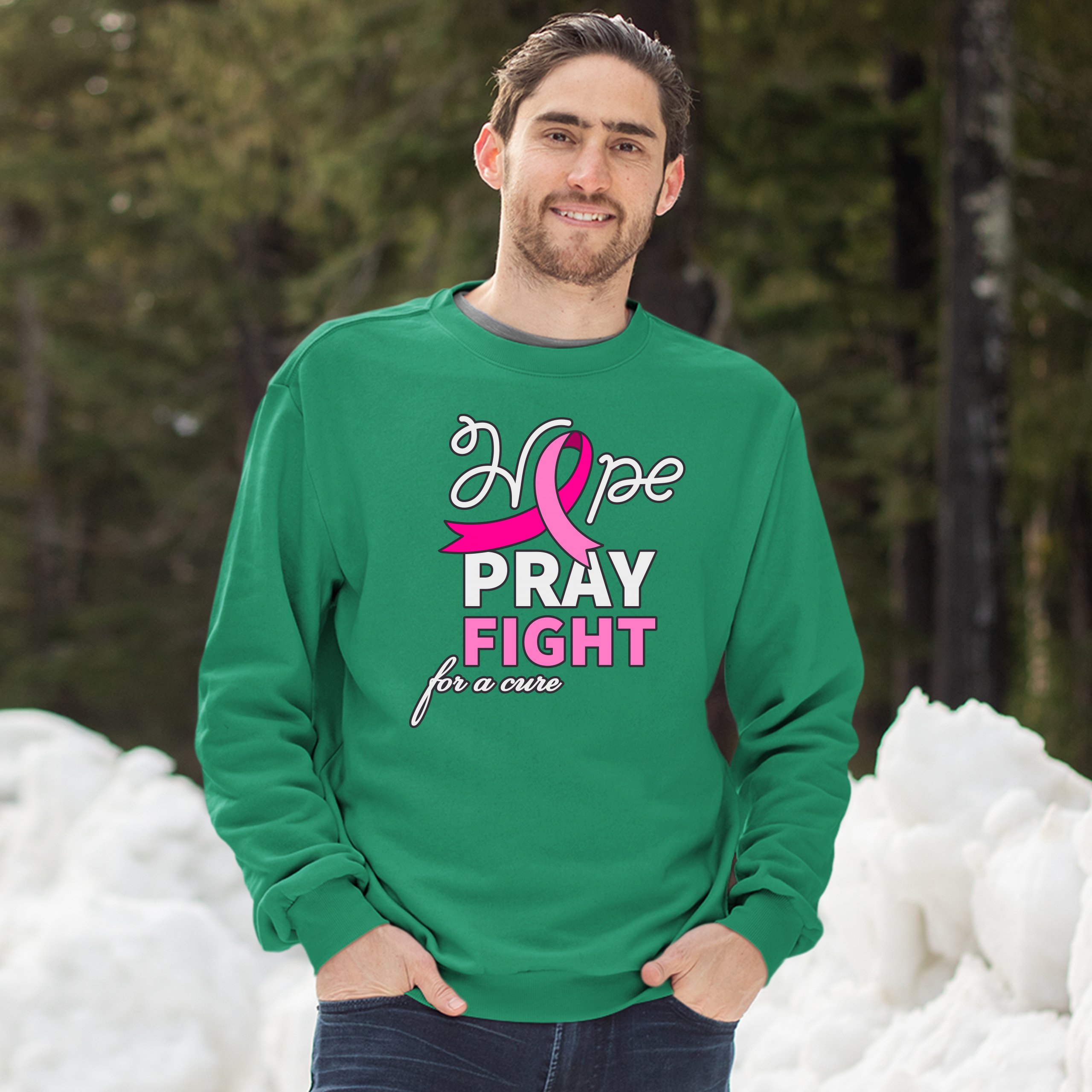 Sudadera Hope Pray Fight for a Cure Concientización sobre el Cáncer Cinta Rosa Cuello Redondo - Imagen 30 de 36