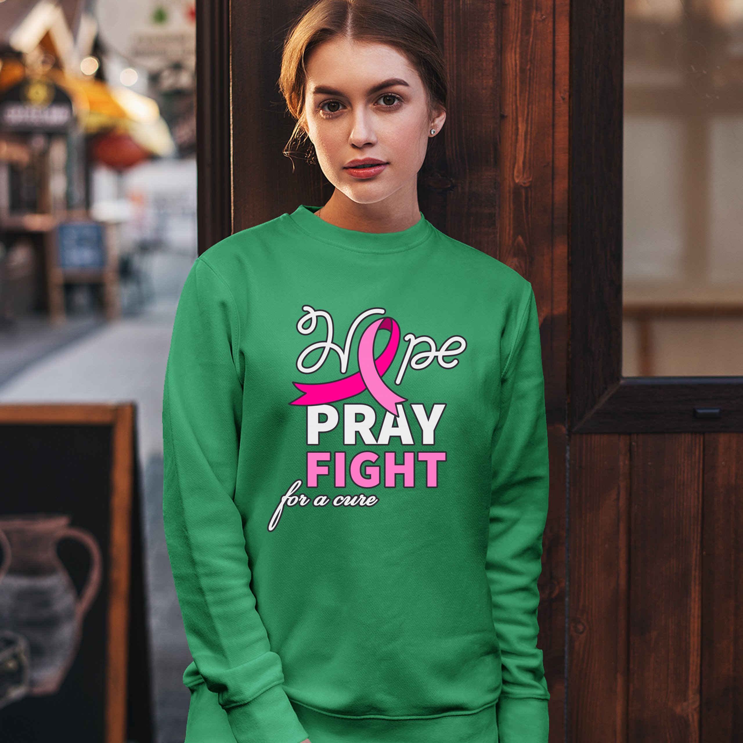 Sudadera Hope Pray Fight for a Cure Concientización sobre el Cáncer Cinta Rosa Cuello Redondo - Imagen 31 de 36