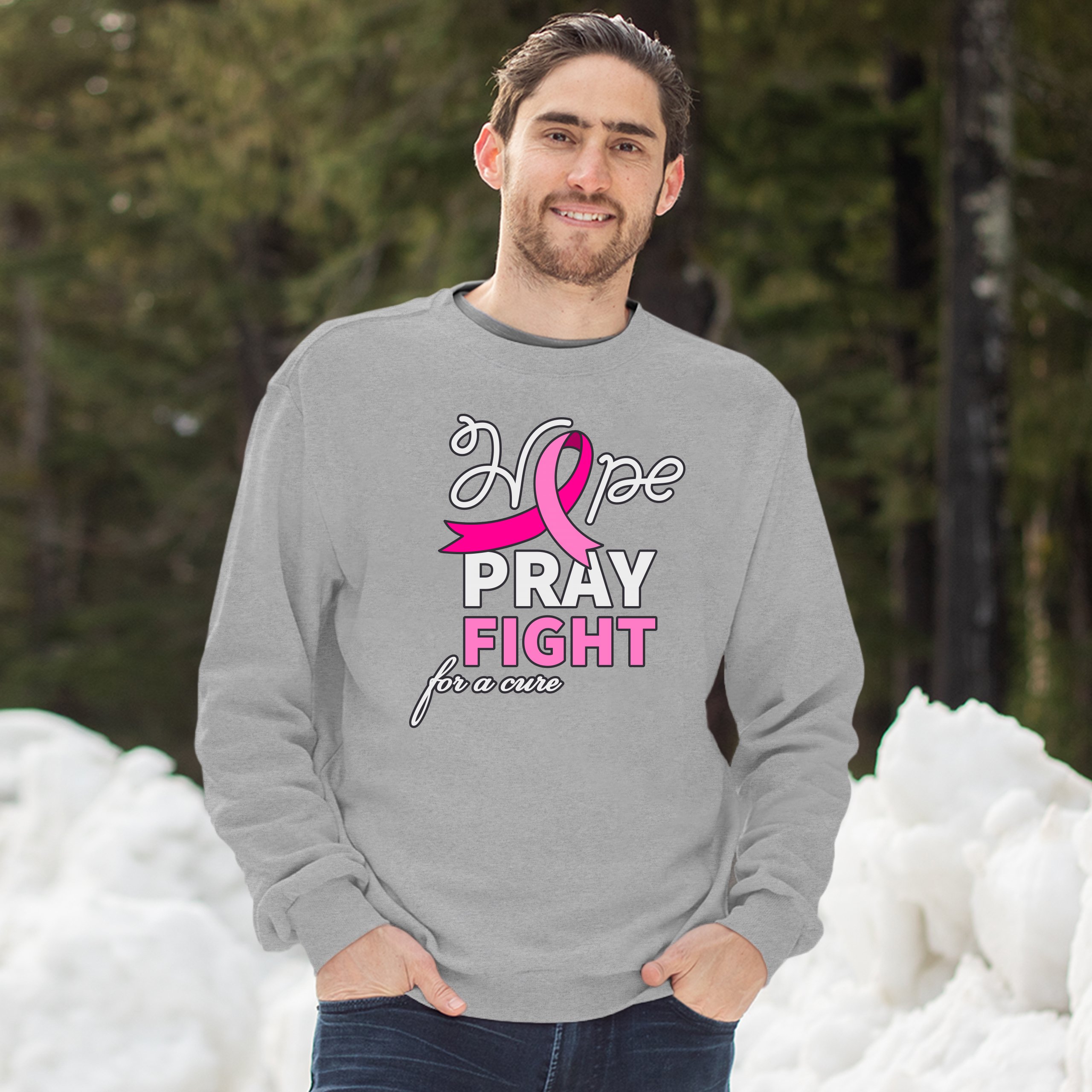 Sudadera Hope Pray Fight for a Cure Concientización sobre el Cáncer Cinta Rosa Cuello Redondo - Imagen 10 de 36
