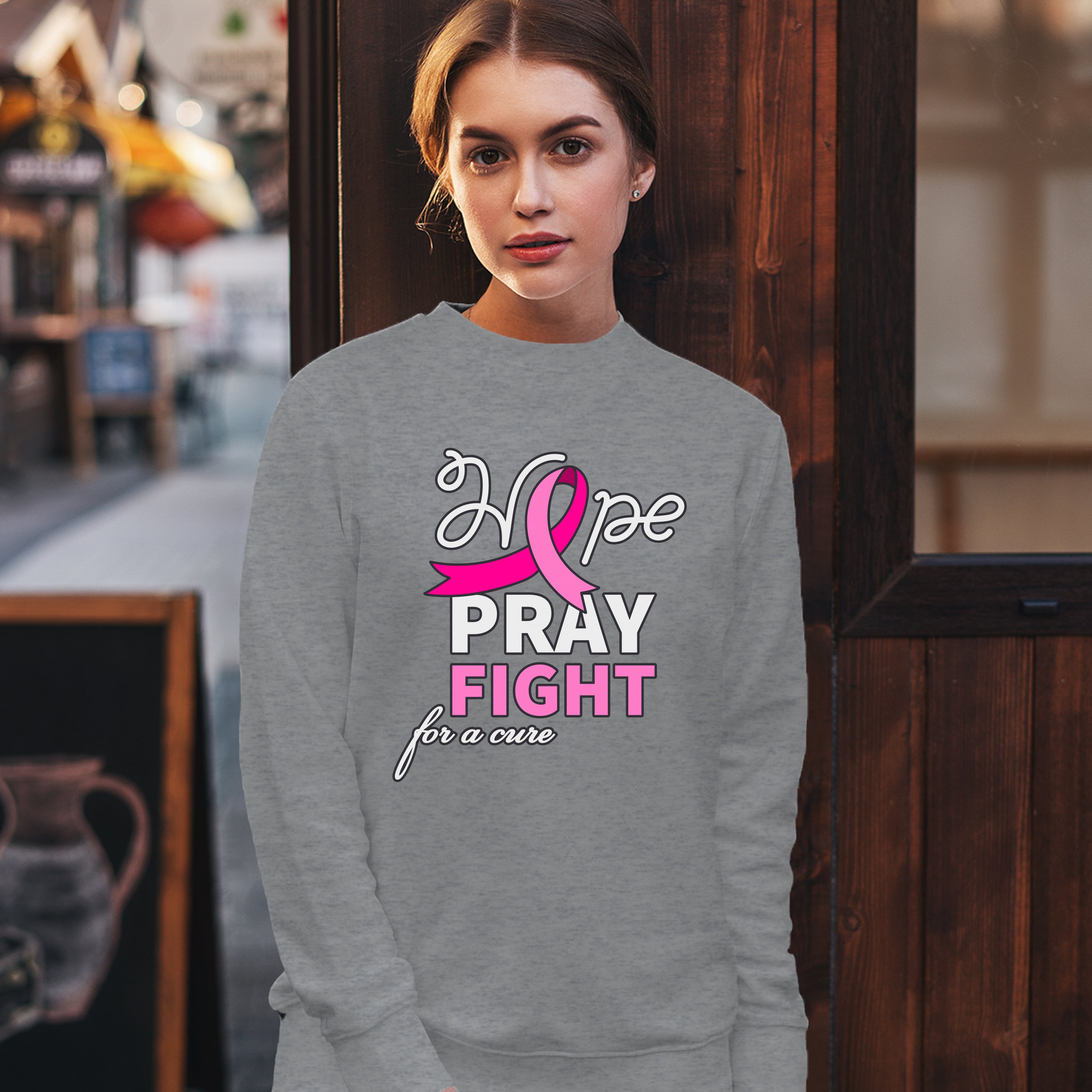 Sudadera Hope Pray Fight for a Cure Concientización sobre el Cáncer Cinta Rosa Cuello Redondo - Imagen 11 de 36