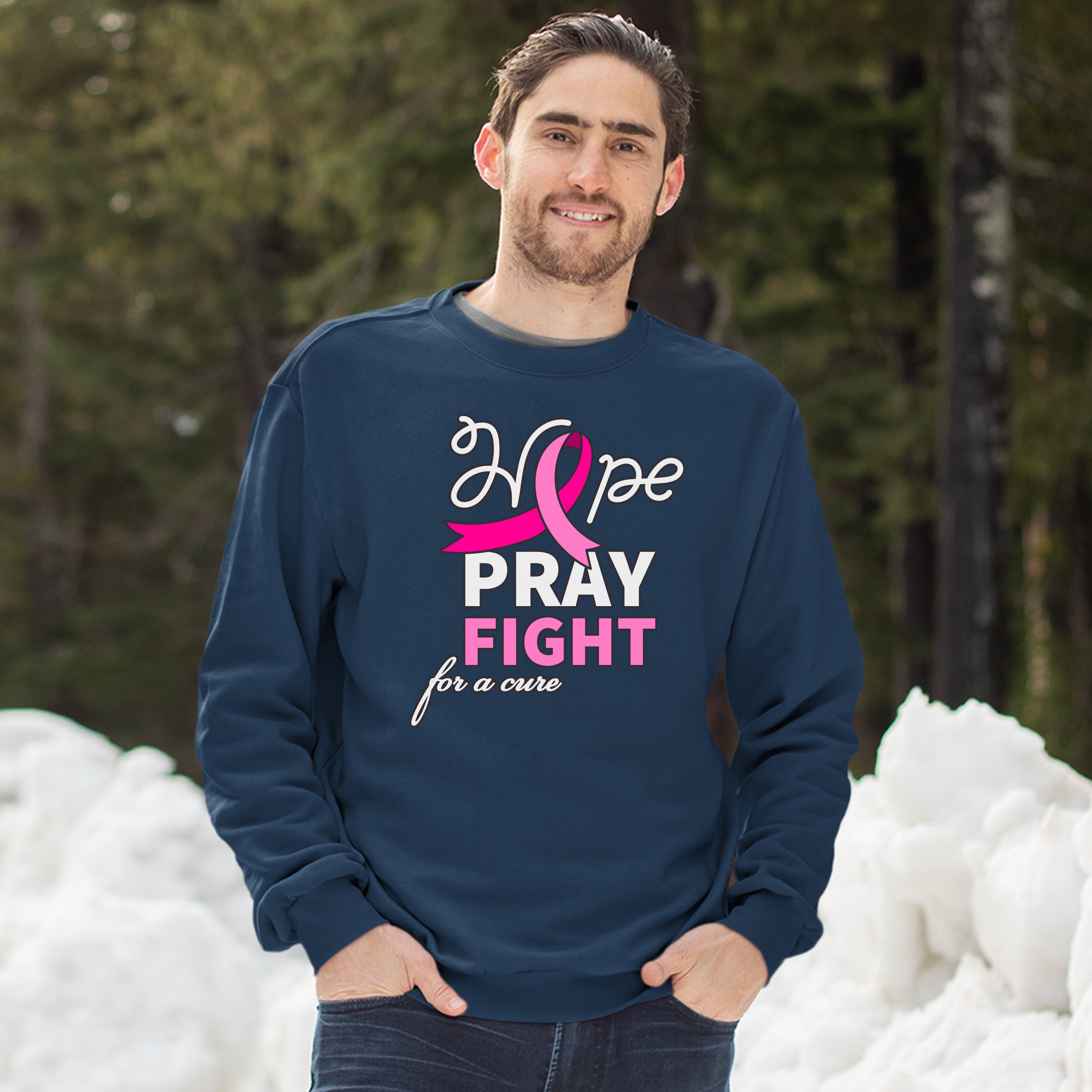 Sudadera Hope Pray Fight for a Cure Concientización sobre el Cáncer Cinta Rosa Cuello Redondo - Imagen 25 de 36