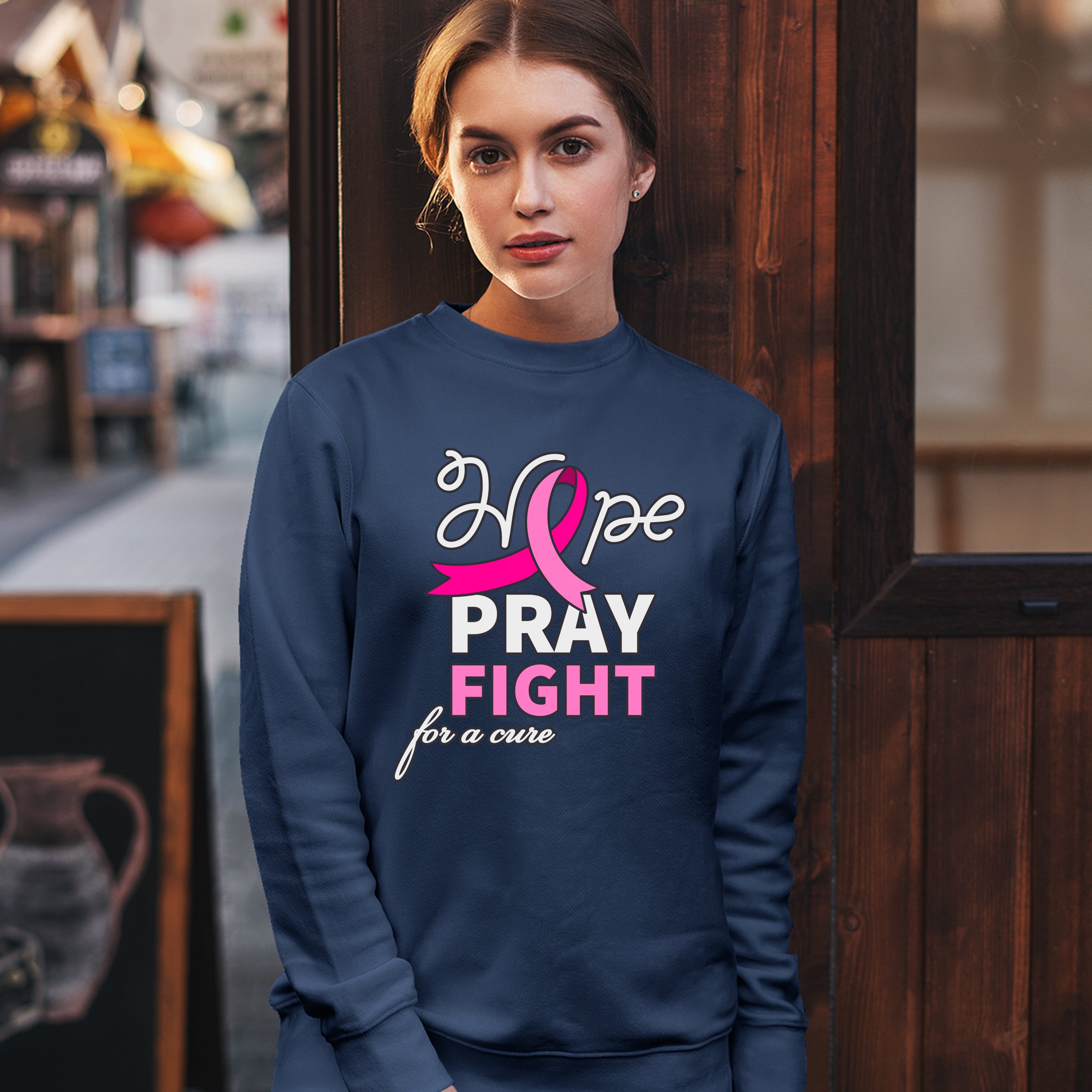Sudadera Hope Pray Fight for a Cure Concientización sobre el Cáncer Cinta Rosa Cuello Redondo - Imagen 26 de 36