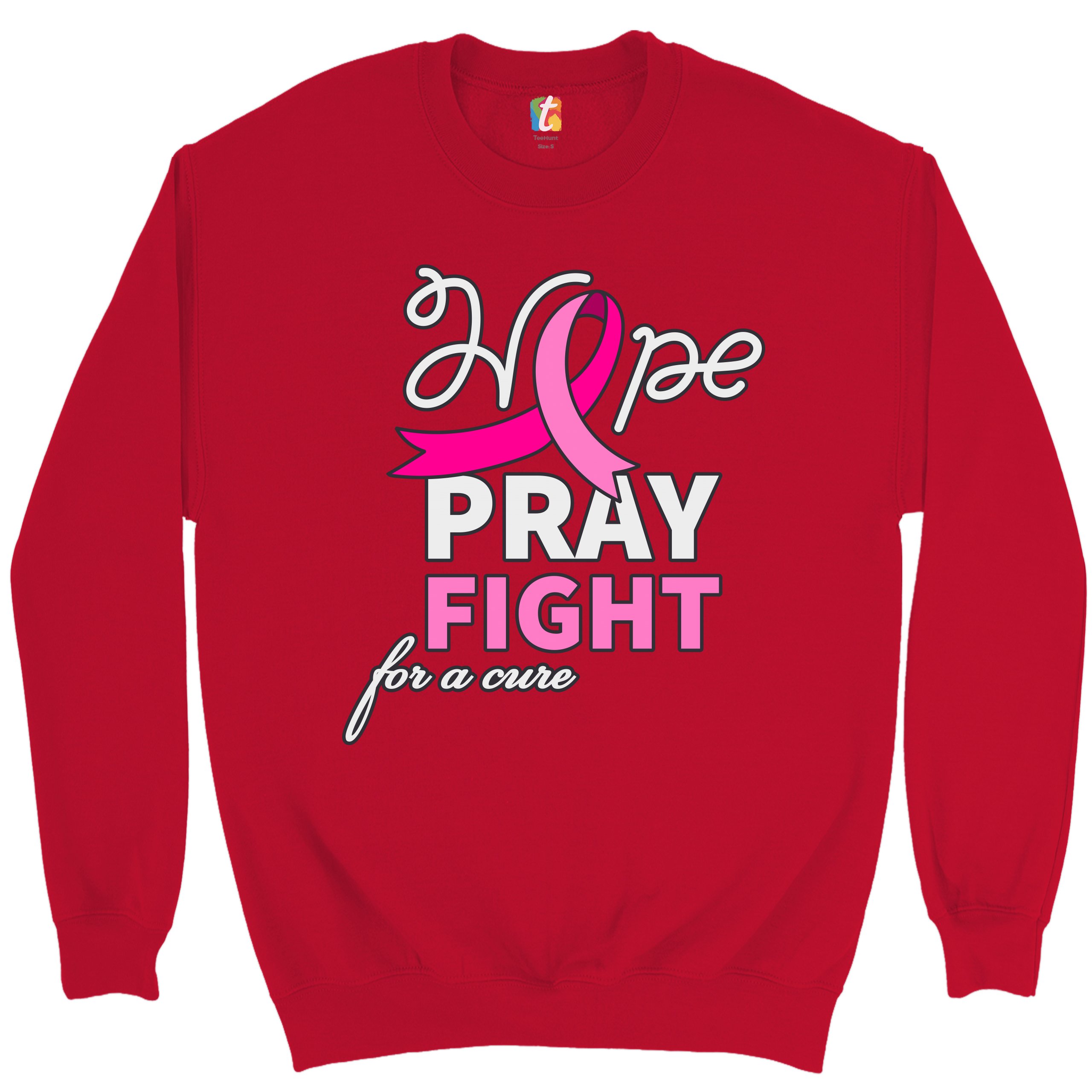 Sudadera Hope Pray Fight for a Cure Concientización sobre el Cáncer Cinta Rosa Cuello Redondo - Imagen 12 de 36