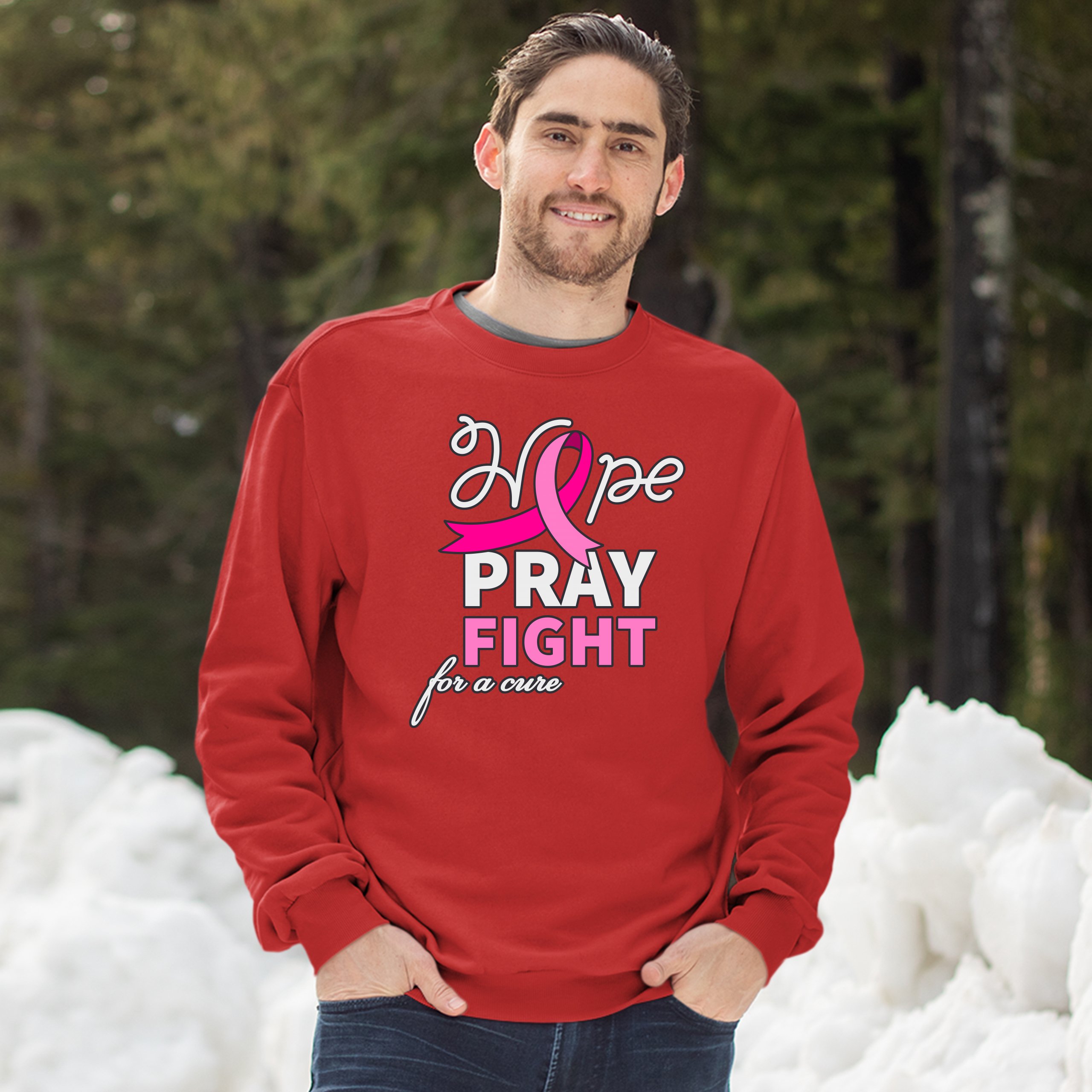Sudadera Hope Pray Fight for a Cure Concientización sobre el Cáncer Cinta Rosa Cuello Redondo - Imagen 15 de 36