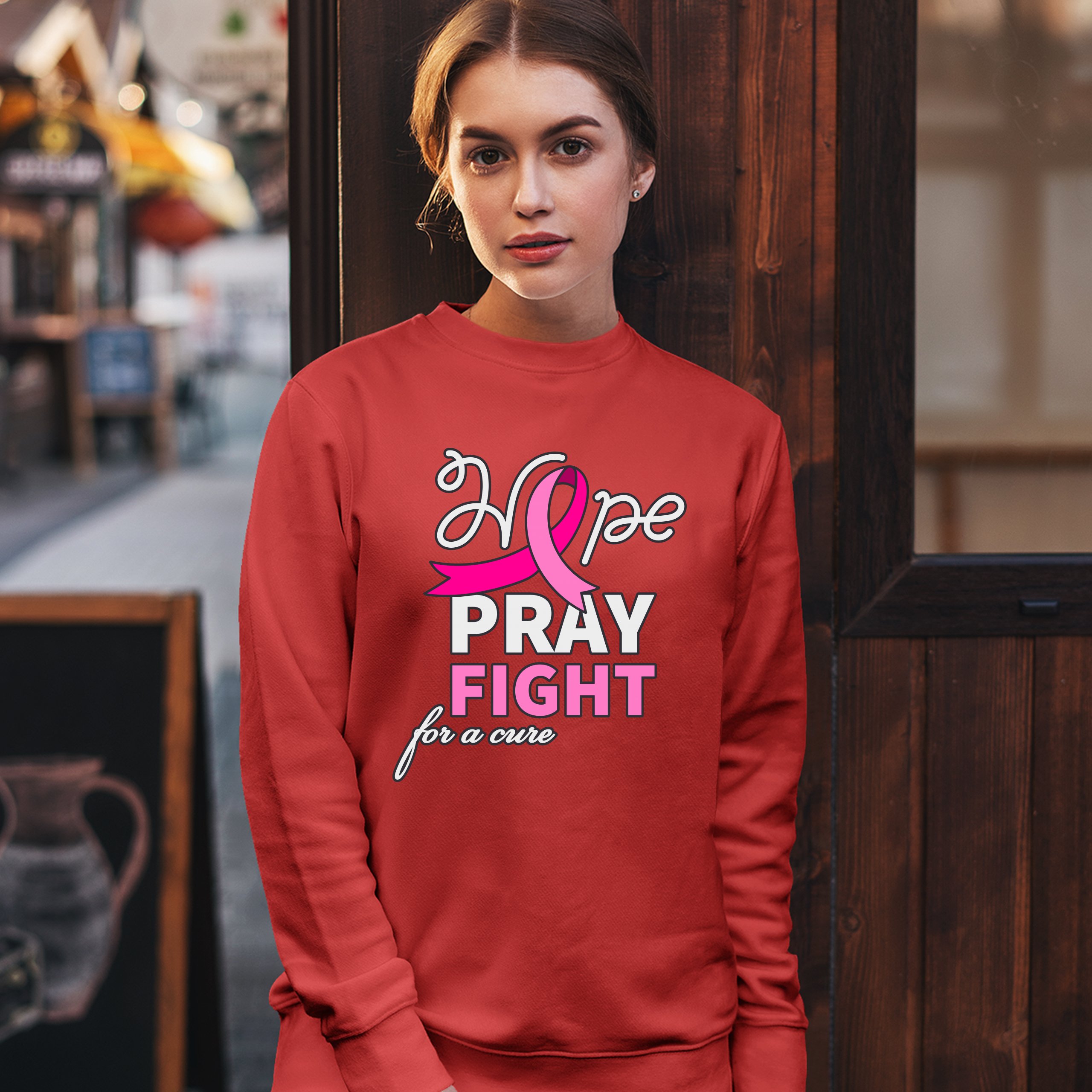 Sudadera Hope Pray Fight for a Cure Concientización sobre el Cáncer Cinta Rosa Cuello Redondo - Imagen 16 de 36
