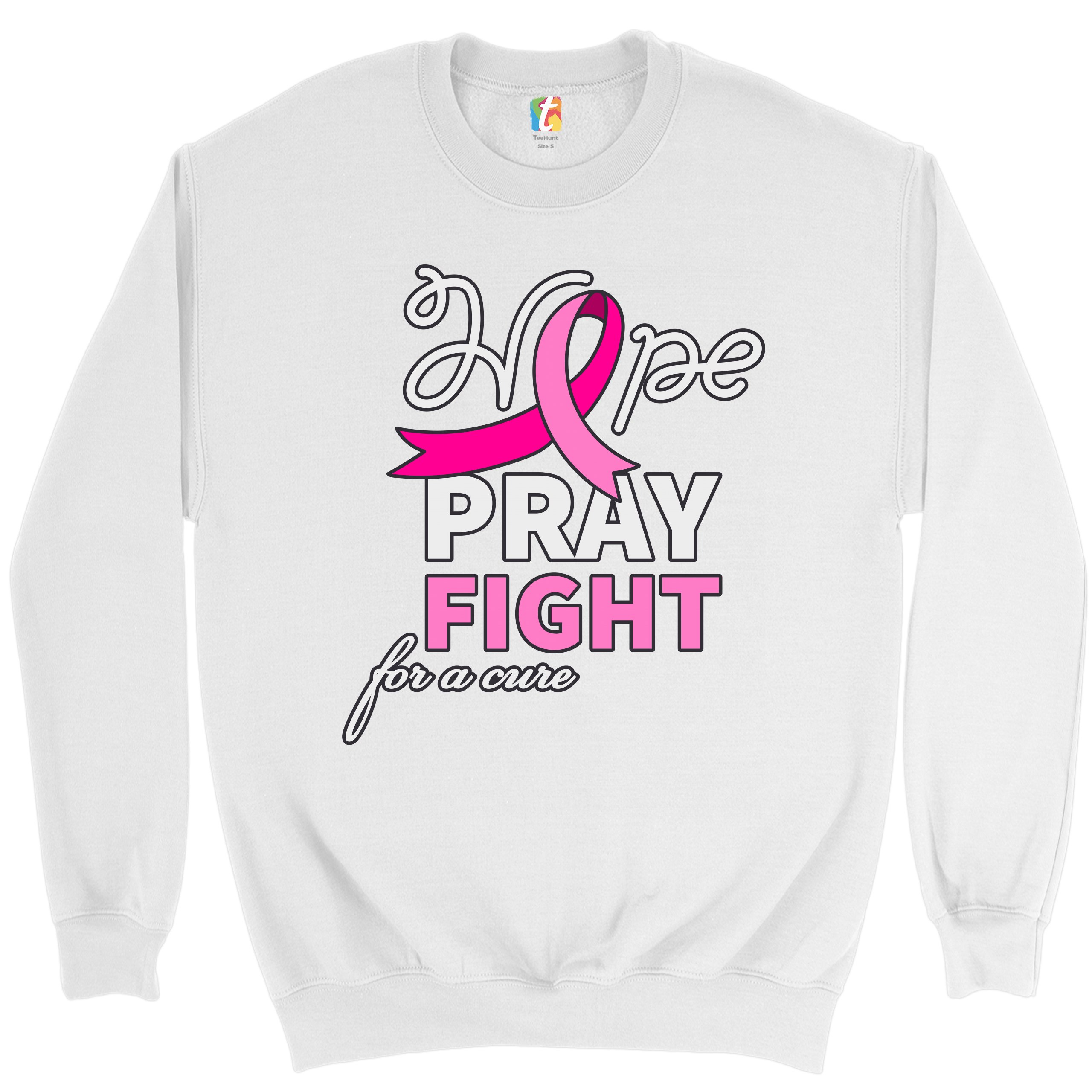 Sudadera Hope Pray Fight for a Cure Concientización sobre el Cáncer Cinta Rosa Cuello Redondo - Imagen 17 de 36
