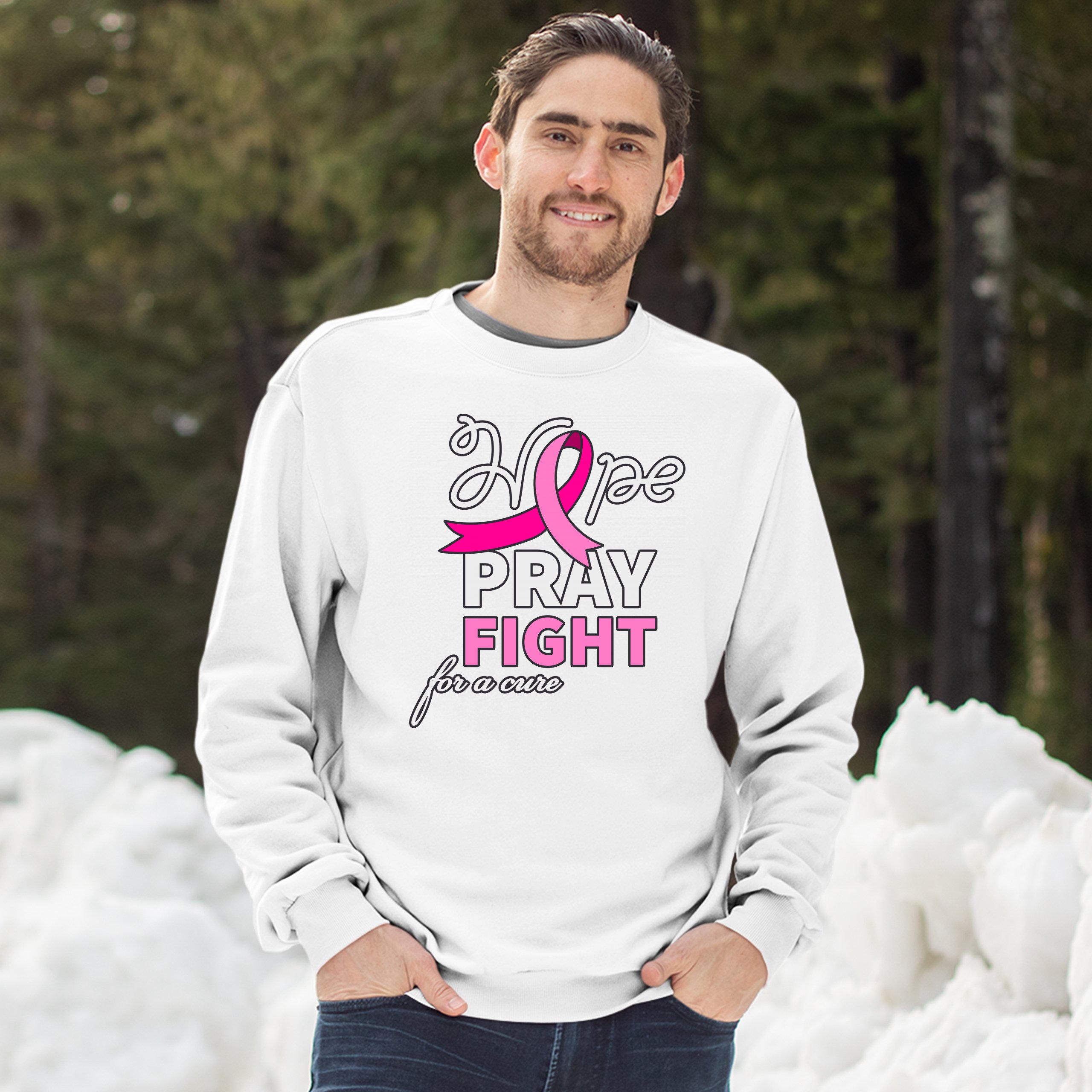 Sudadera Hope Pray Fight for a Cure Concientización sobre el Cáncer Cinta Rosa Cuello Redondo - Imagen 20 de 36