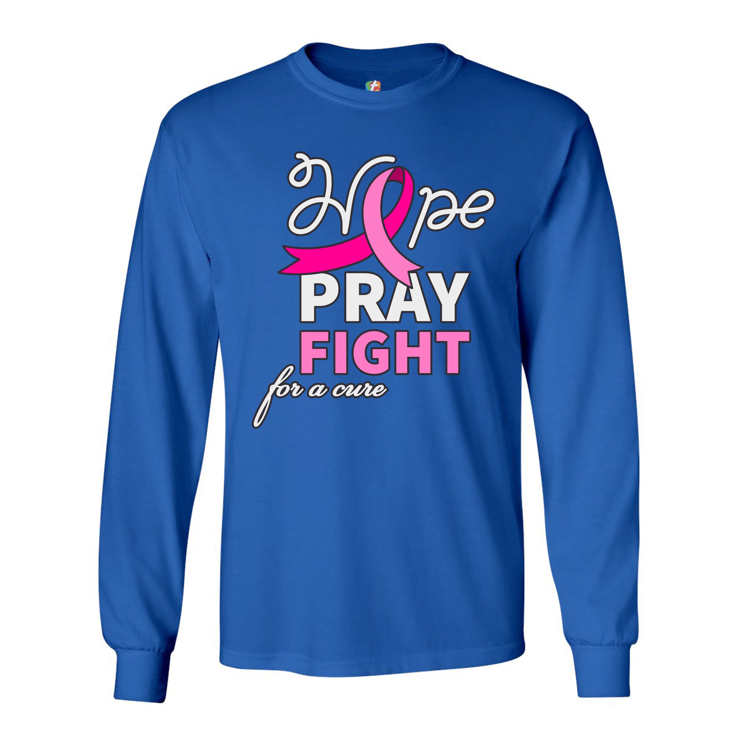Hope Pray Fight for a Cure Long Sleeve T-shirt Cancer Awareness Pink Ribbon - Picture 35 of 45