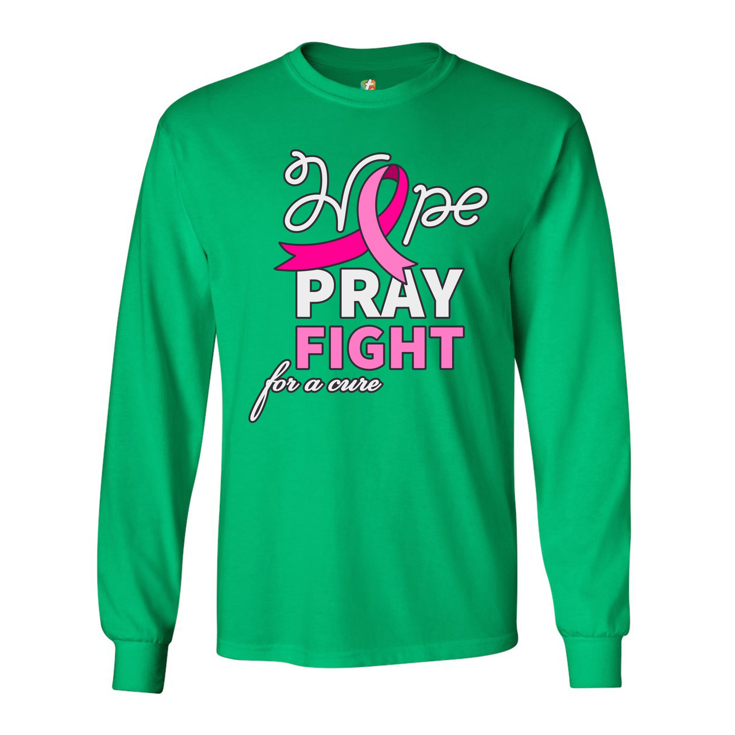 Hope Pray Fight for a Cure Long Sleeve T-shirt Cancer Awareness Pink Ribbon - Picture 27 of 45