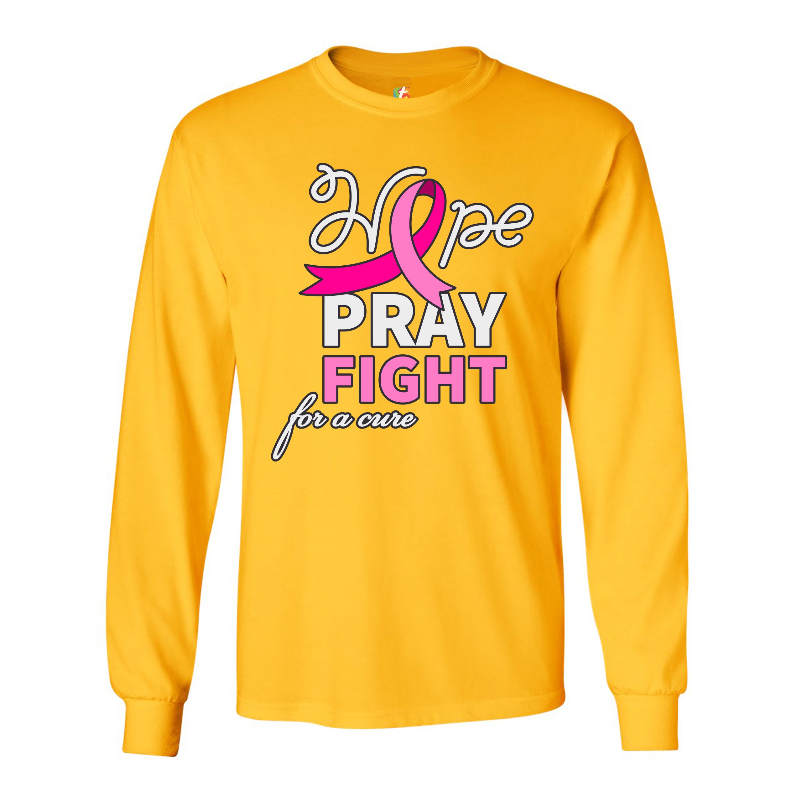Hope Pray Fight for a Cure Long Sleeve T-shirt Cancer Awareness Pink Ribbon - Picture 39 of 45