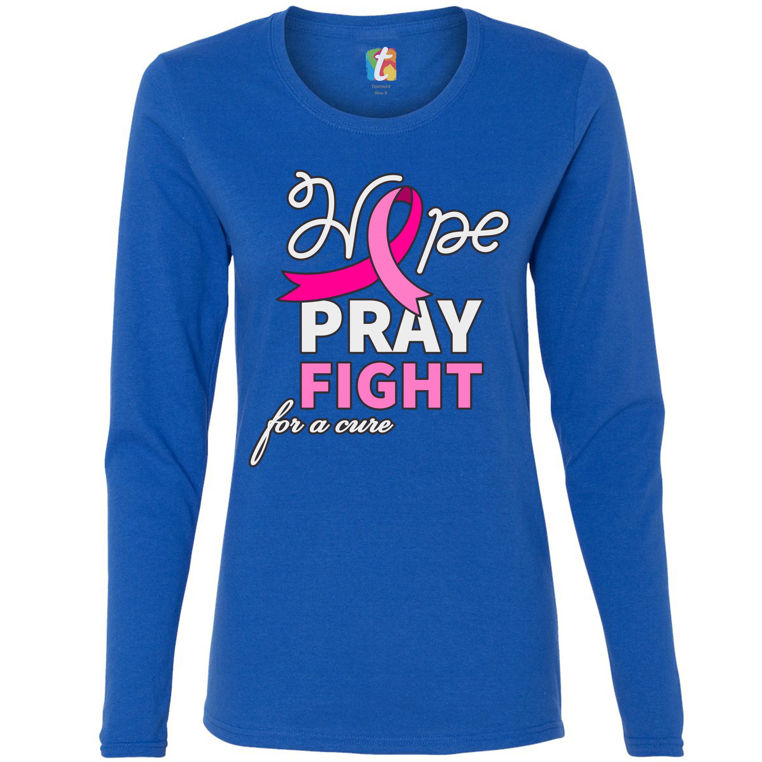 Camiseta para mujer Hope Pray Fight for a Cure de manga larga concienciación sobre el cáncer de mama - Imagen 23 de 29