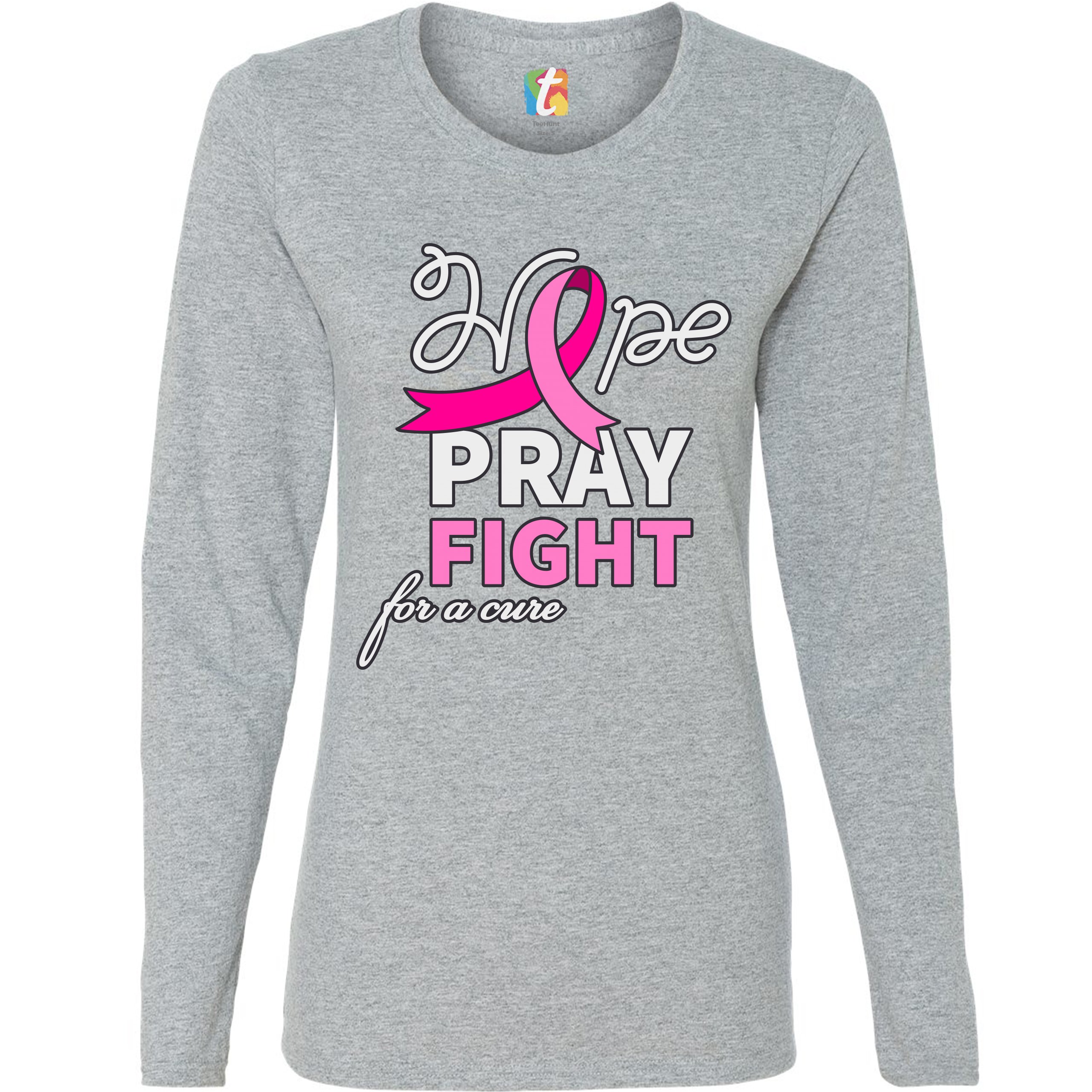 Camiseta para mujer Hope Pray Fight for a Cure de manga larga concienciación sobre el cáncer de mama - Imagen 7 de 29