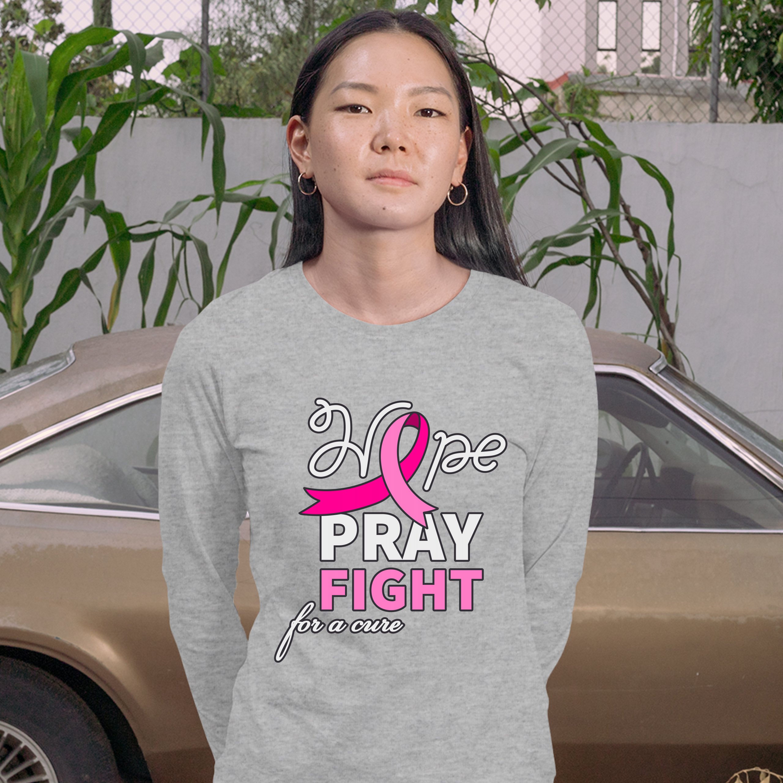 Camiseta para mujer Hope Pray Fight for a Cure de manga larga concienciación sobre el cáncer de mama - Imagen 9 de 29