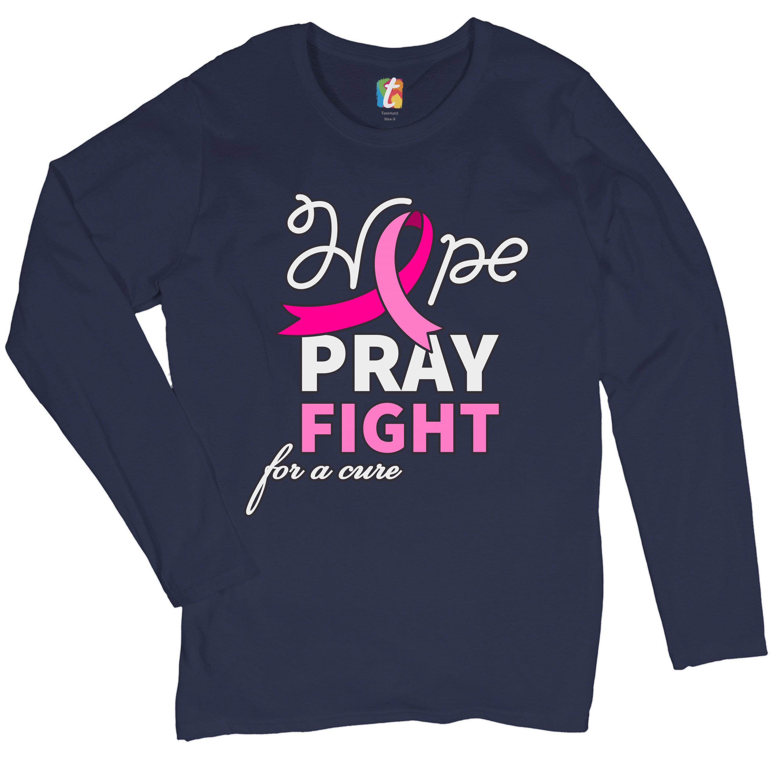 Camiseta para mujer Hope Pray Fight for a Cure de manga larga concienciación sobre el cáncer de mama - Imagen 18 de 29