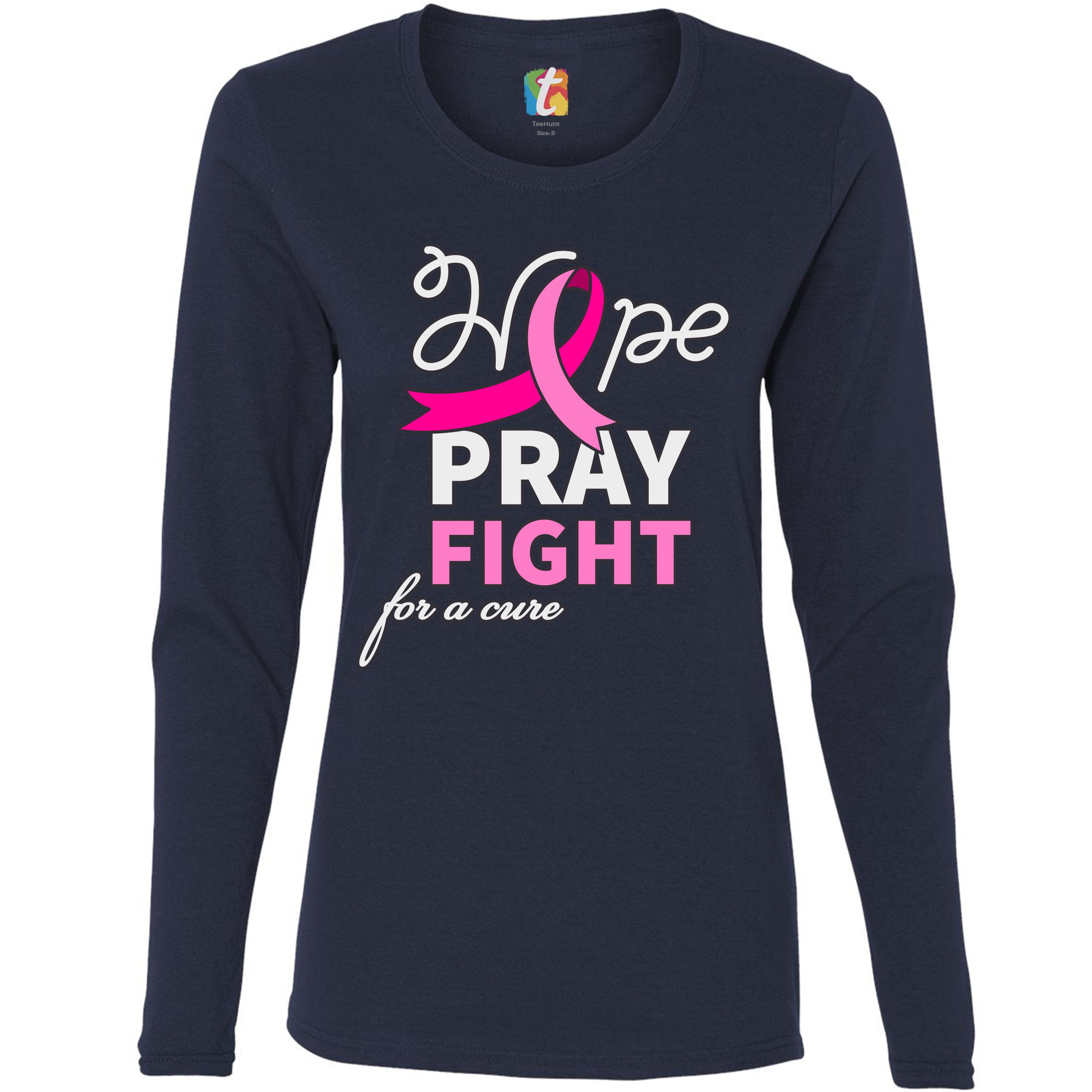 Camiseta para mujer Hope Pray Fight for a Cure de manga larga concienciación sobre el cáncer de mama - Imagen 19 de 29