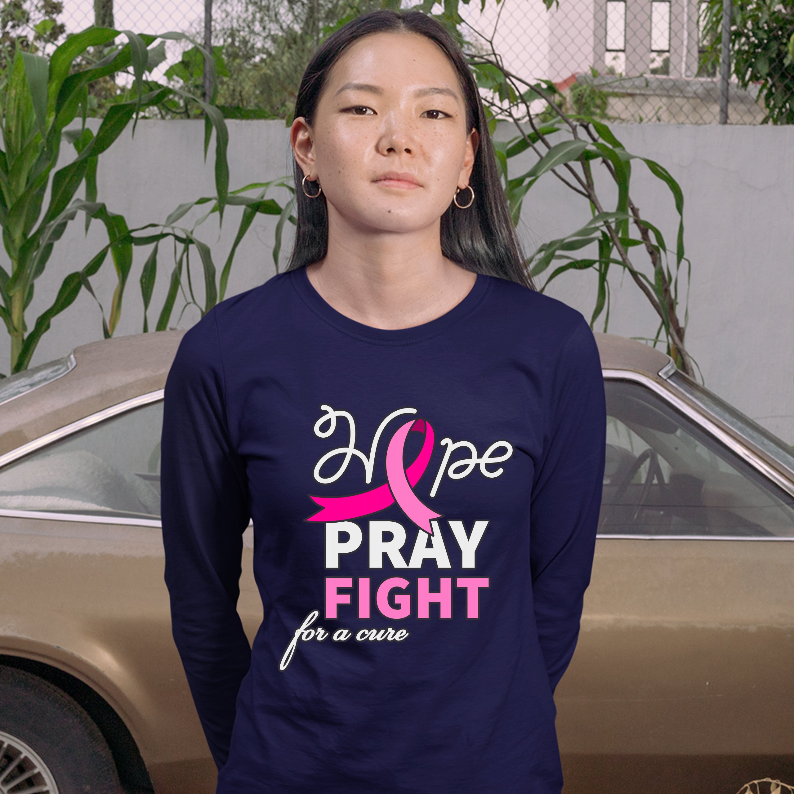 Camiseta para mujer Hope Pray Fight for a Cure de manga larga concienciación sobre el cáncer de mama - Imagen 21 de 29