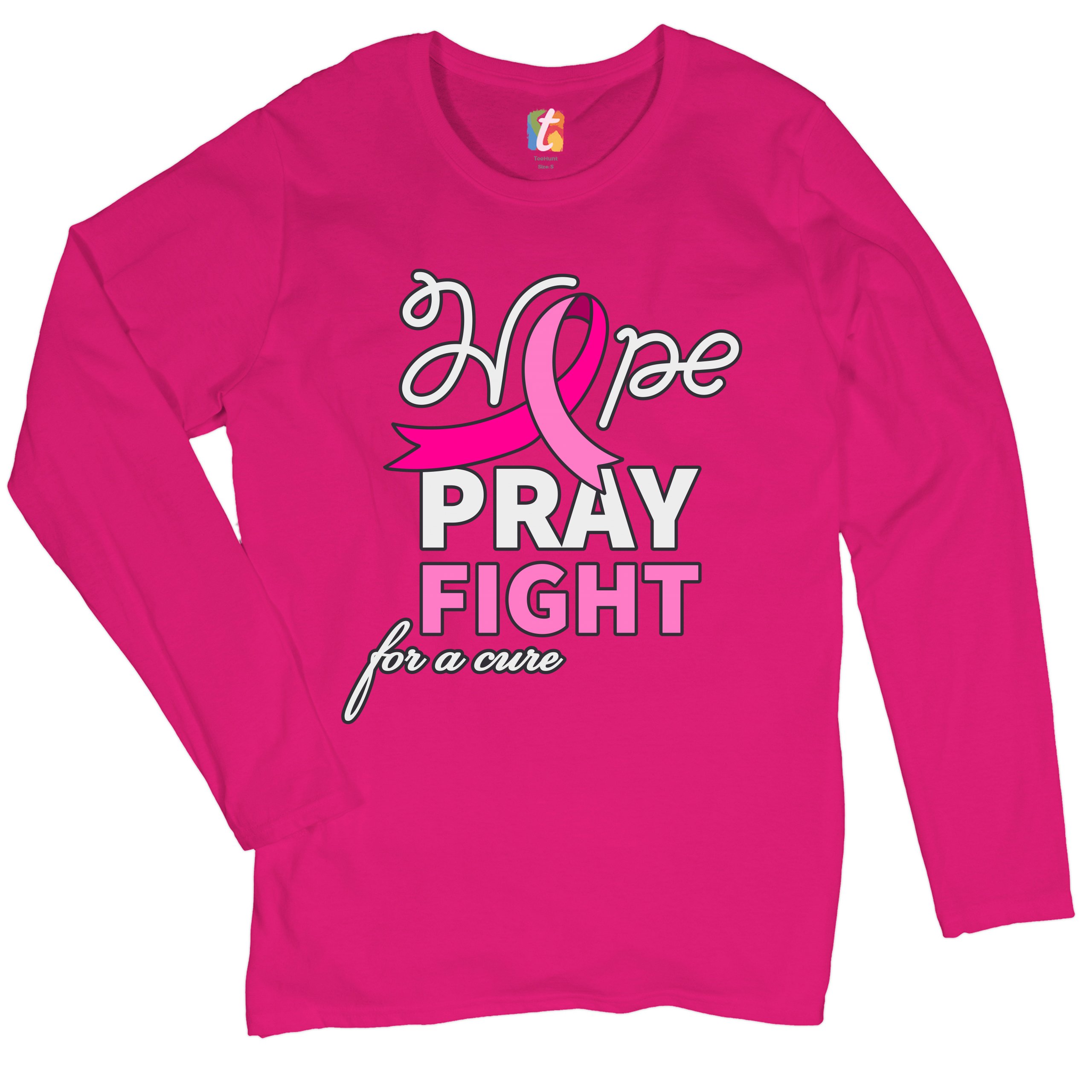 Camiseta para mujer Hope Pray Fight for a Cure de manga larga concienciación sobre el cáncer de mama - Imagen 26 de 29