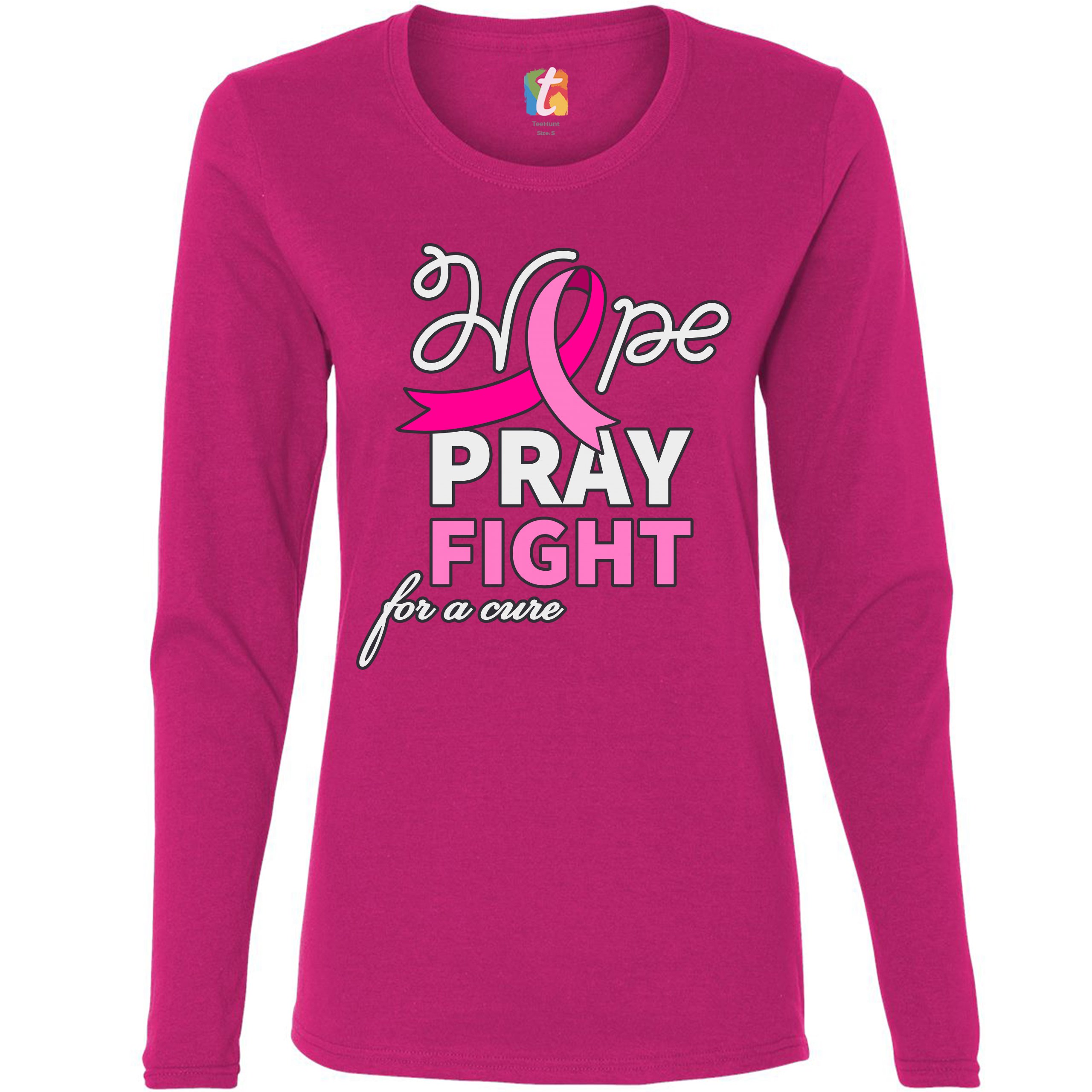 Camiseta para mujer Hope Pray Fight for a Cure de manga larga concienciación sobre el cáncer de mama - Imagen 27 de 29