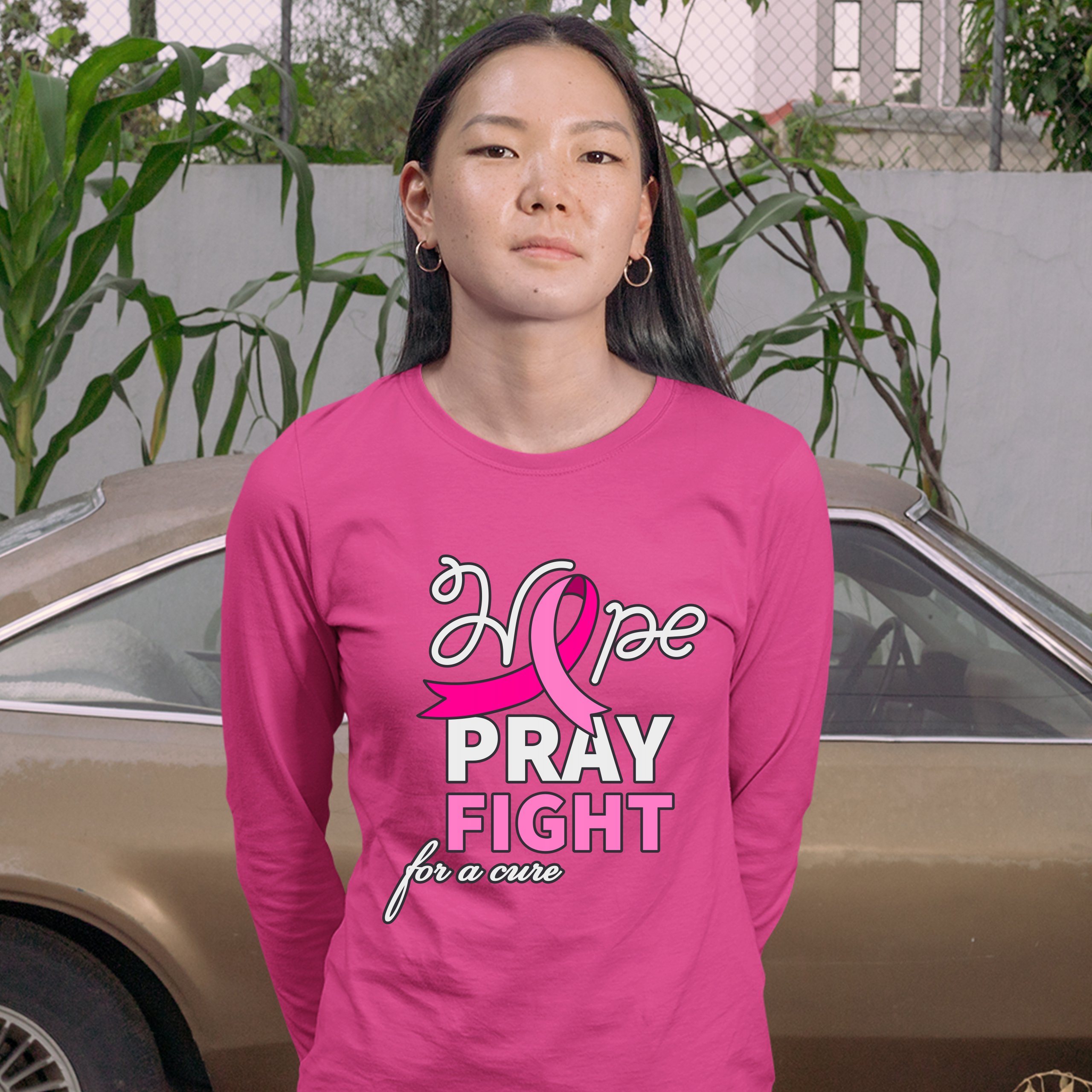 Camiseta para mujer Hope Pray Fight for a Cure de manga larga concienciación sobre el cáncer de mama - Imagen 29 de 29