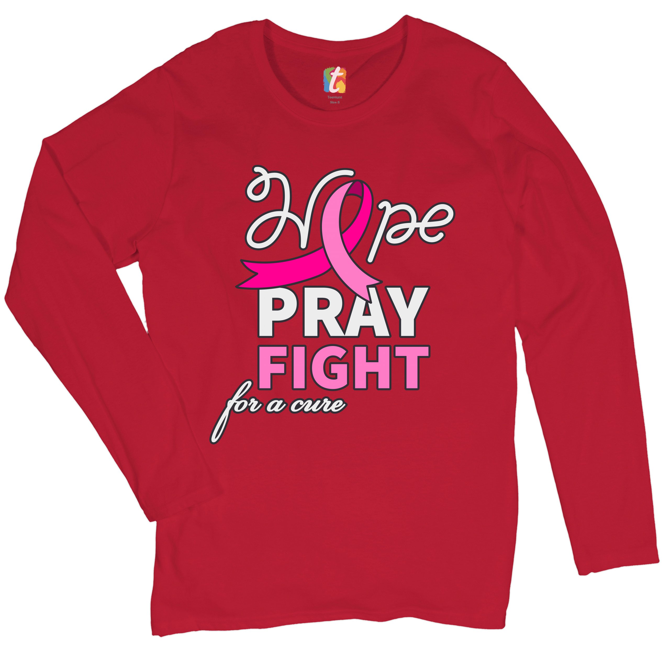 Camiseta para mujer Hope Pray Fight for a Cure de manga larga concienciación sobre el cáncer de mama - Imagen 10 de 29