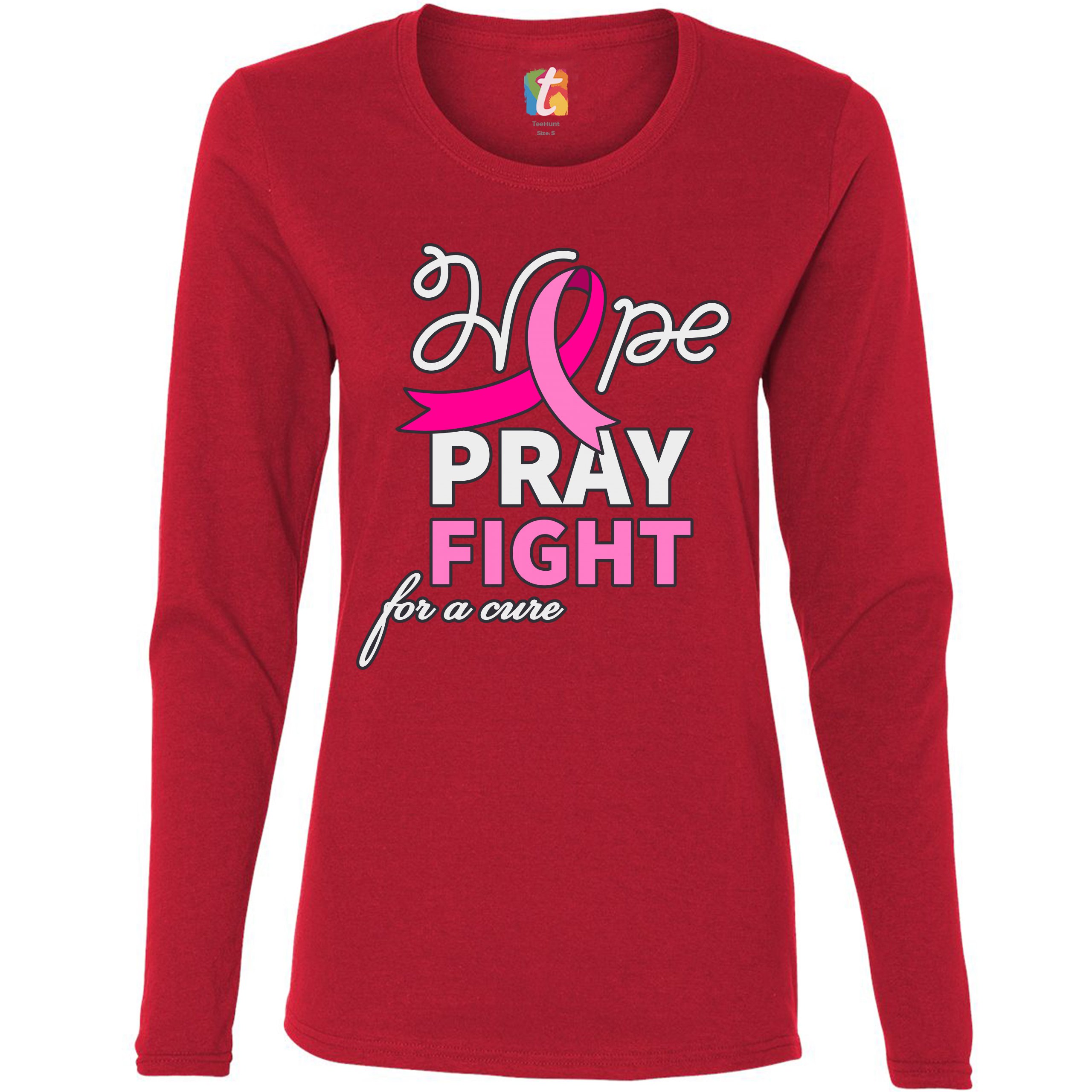 Camiseta para mujer Hope Pray Fight for a Cure de manga larga concienciación sobre el cáncer de mama - Imagen 11 de 29