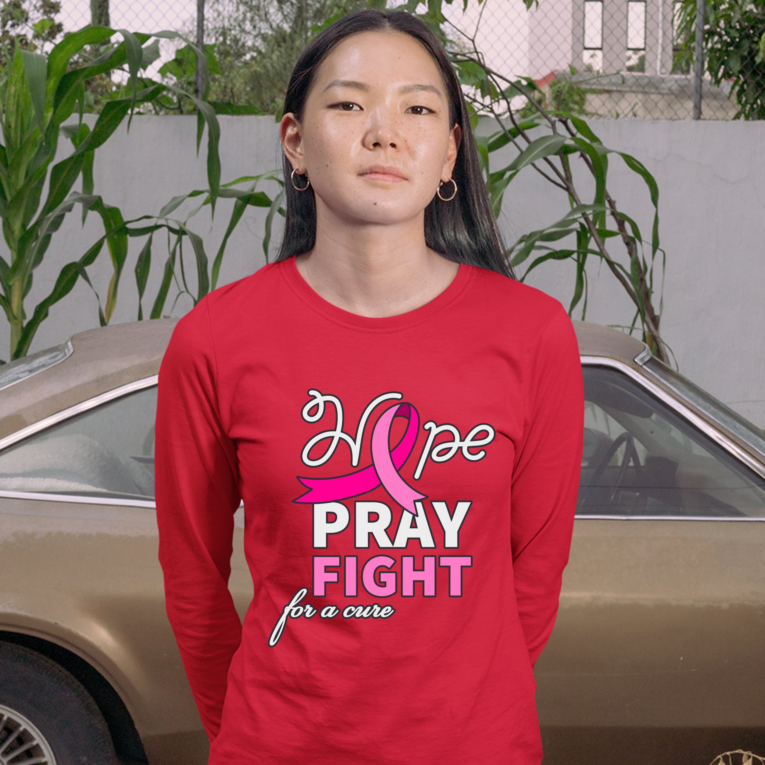 Camiseta para mujer Hope Pray Fight for a Cure de manga larga concienciación sobre el cáncer de mama - Imagen 13 de 29