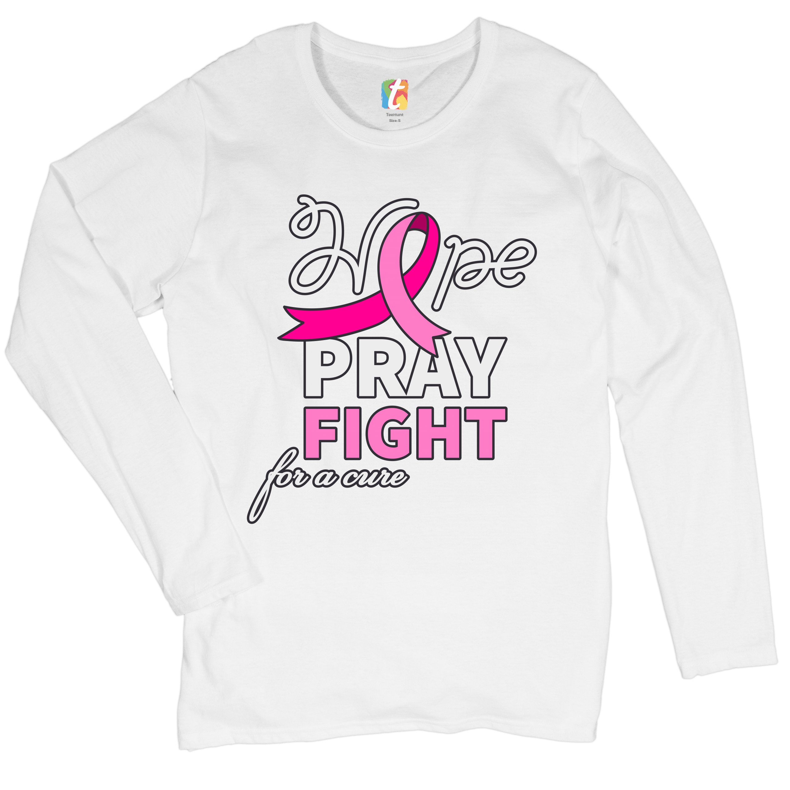 Camiseta para mujer Hope Pray Fight for a Cure de manga larga concienciación sobre el cáncer de mama - Imagen 14 de 29