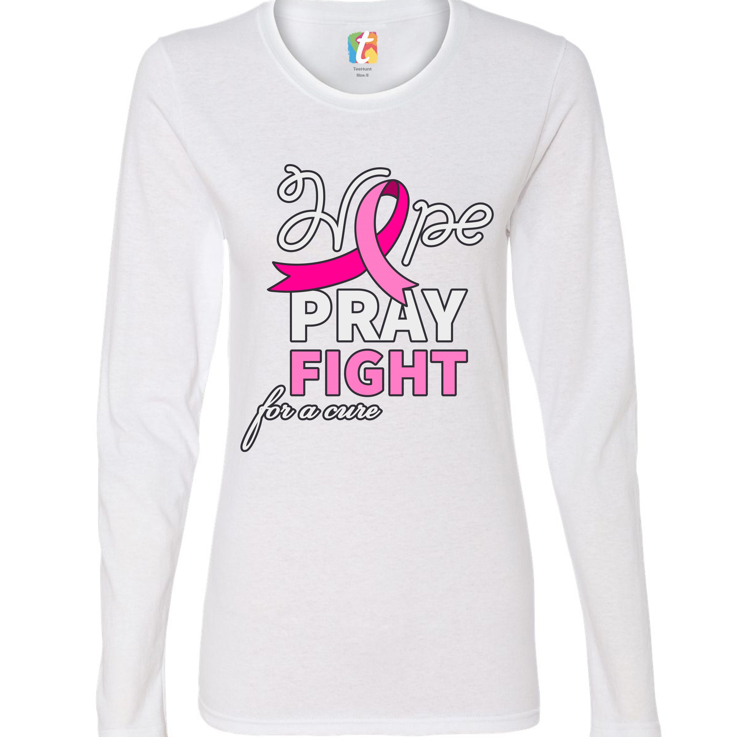 Camiseta para mujer Hope Pray Fight for a Cure de manga larga concienciación sobre el cáncer de mama - Imagen 15 de 29