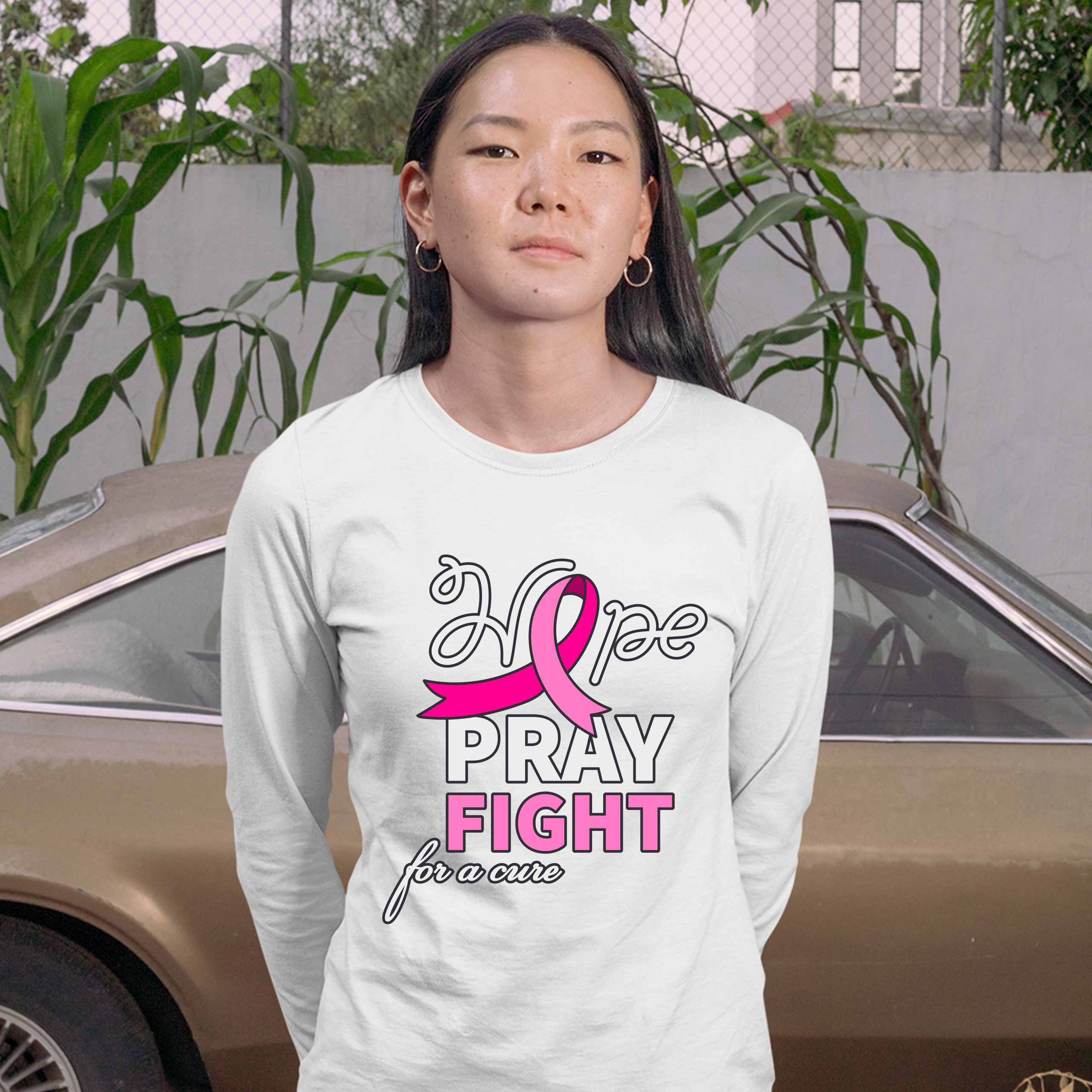 Camiseta para mujer Hope Pray Fight for a Cure de manga larga concienciación sobre el cáncer de mama - Imagen 17 de 29