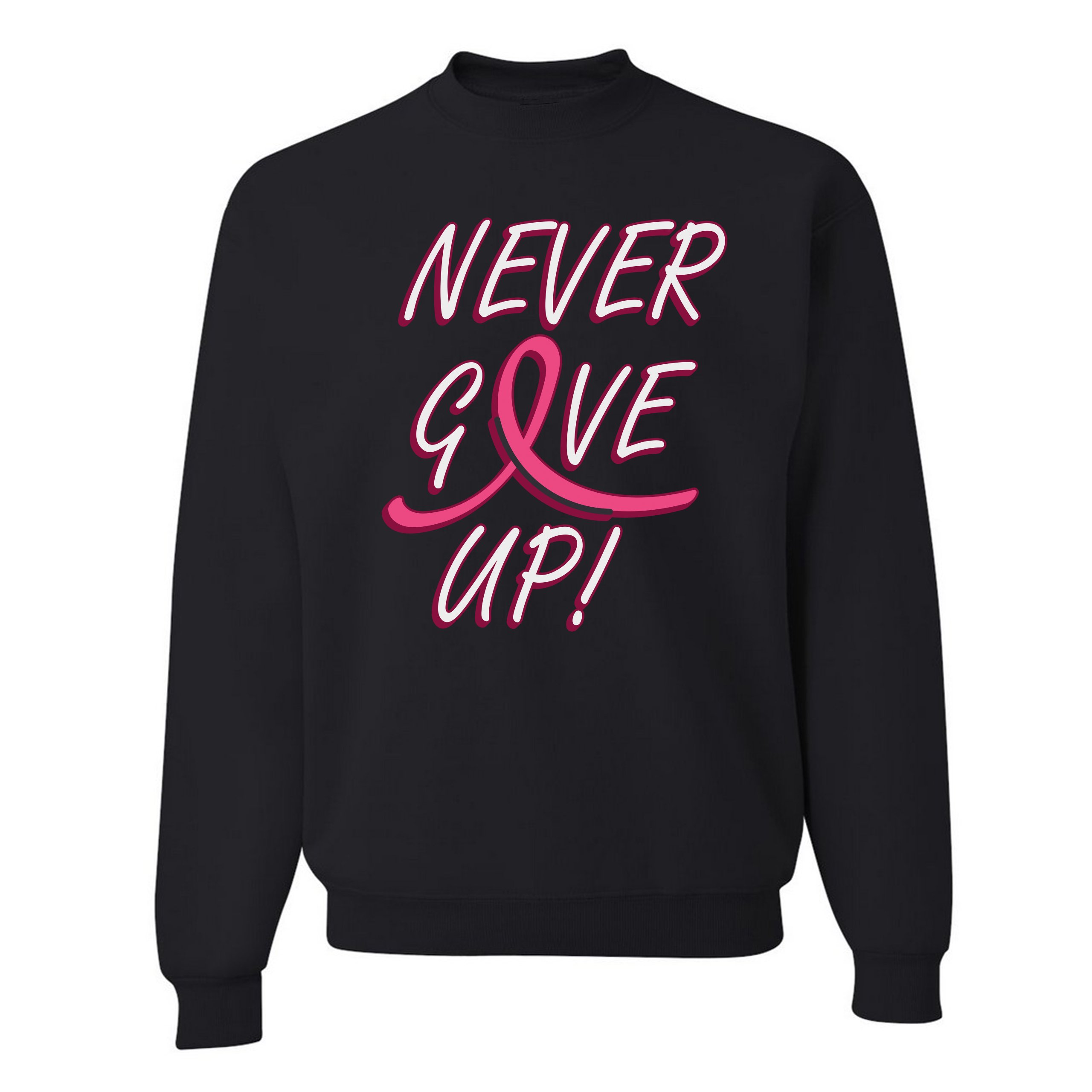 Breast Cancer Awareness Never Give Up Sweatshirt Pink Ribbon Crewneck - Picture 3 of 36