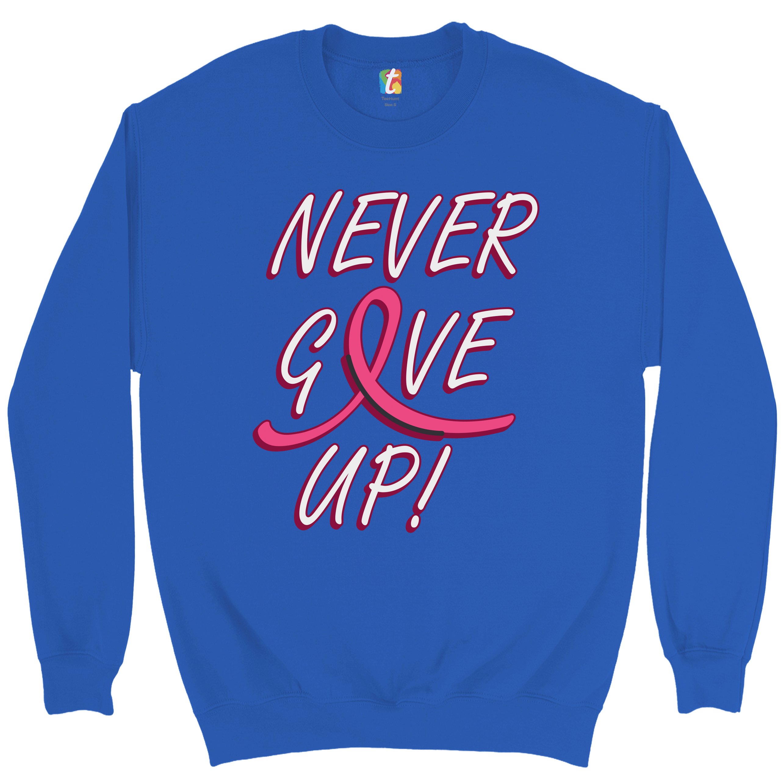 Breast Cancer Awareness Never Give Up Sweatshirt Pink Ribbon Crewneck - Picture 32 of 36