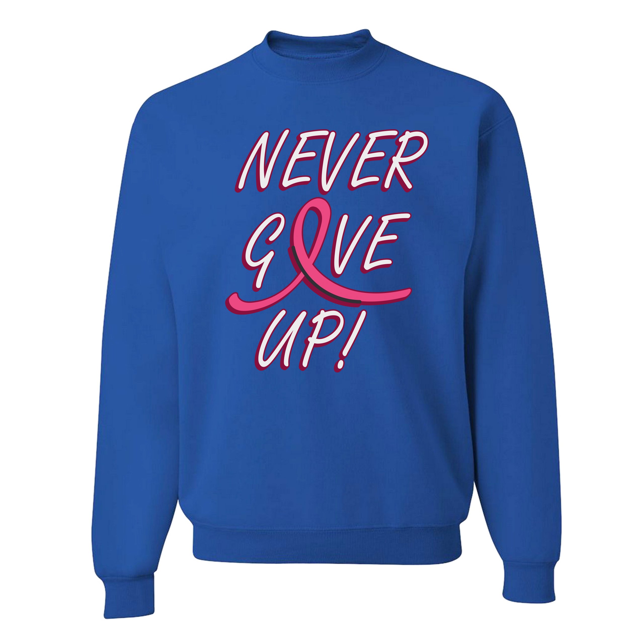 Breast Cancer Awareness Never Give Up Sweatshirt Pink Ribbon Crewneck - Picture 33 of 36