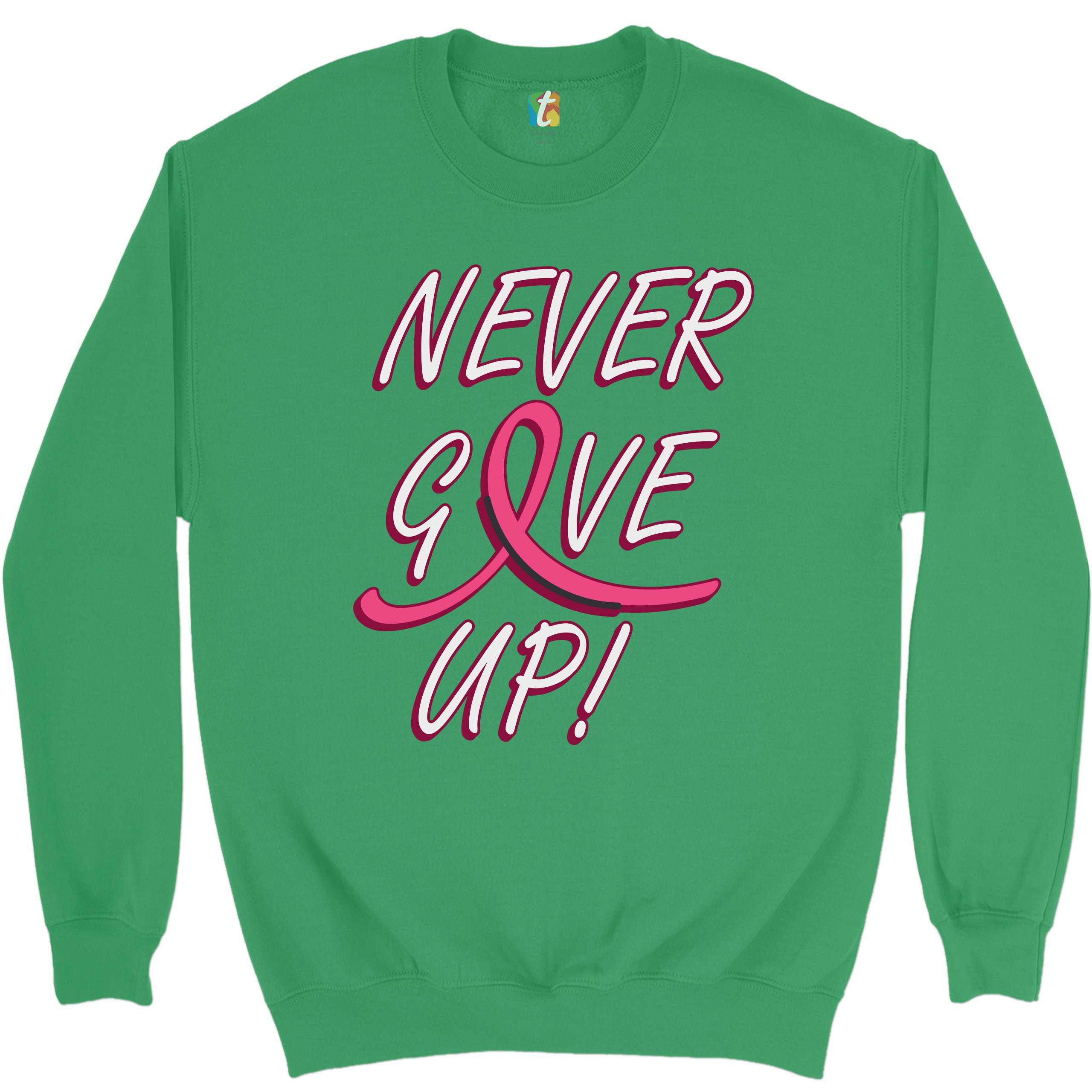 Breast Cancer Awareness Never Give Up Sweatshirt Pink Ribbon Crewneck - Picture 27 of 36