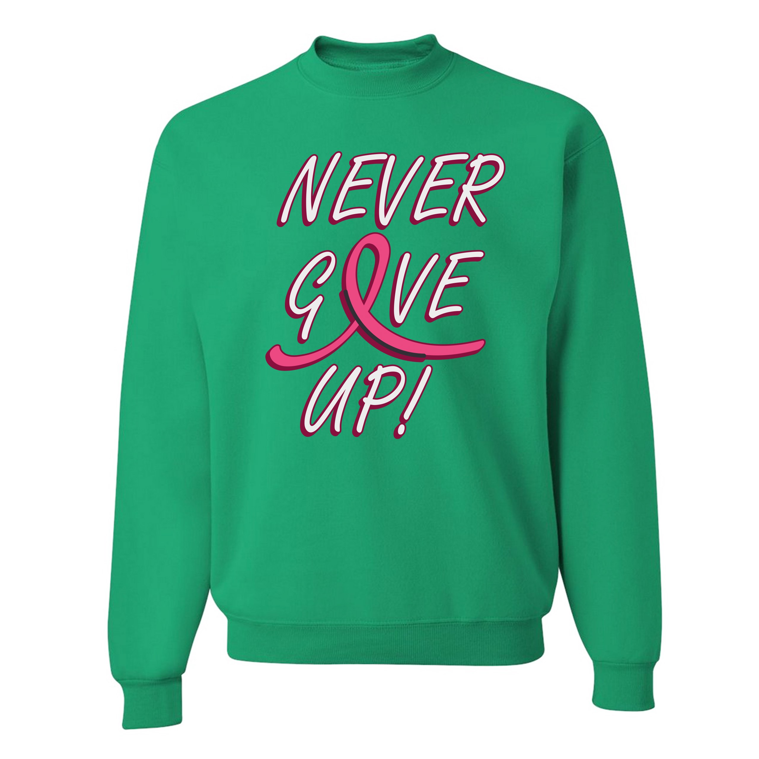 Breast Cancer Awareness Never Give Up Sweatshirt Pink Ribbon Crewneck - Picture 28 of 36