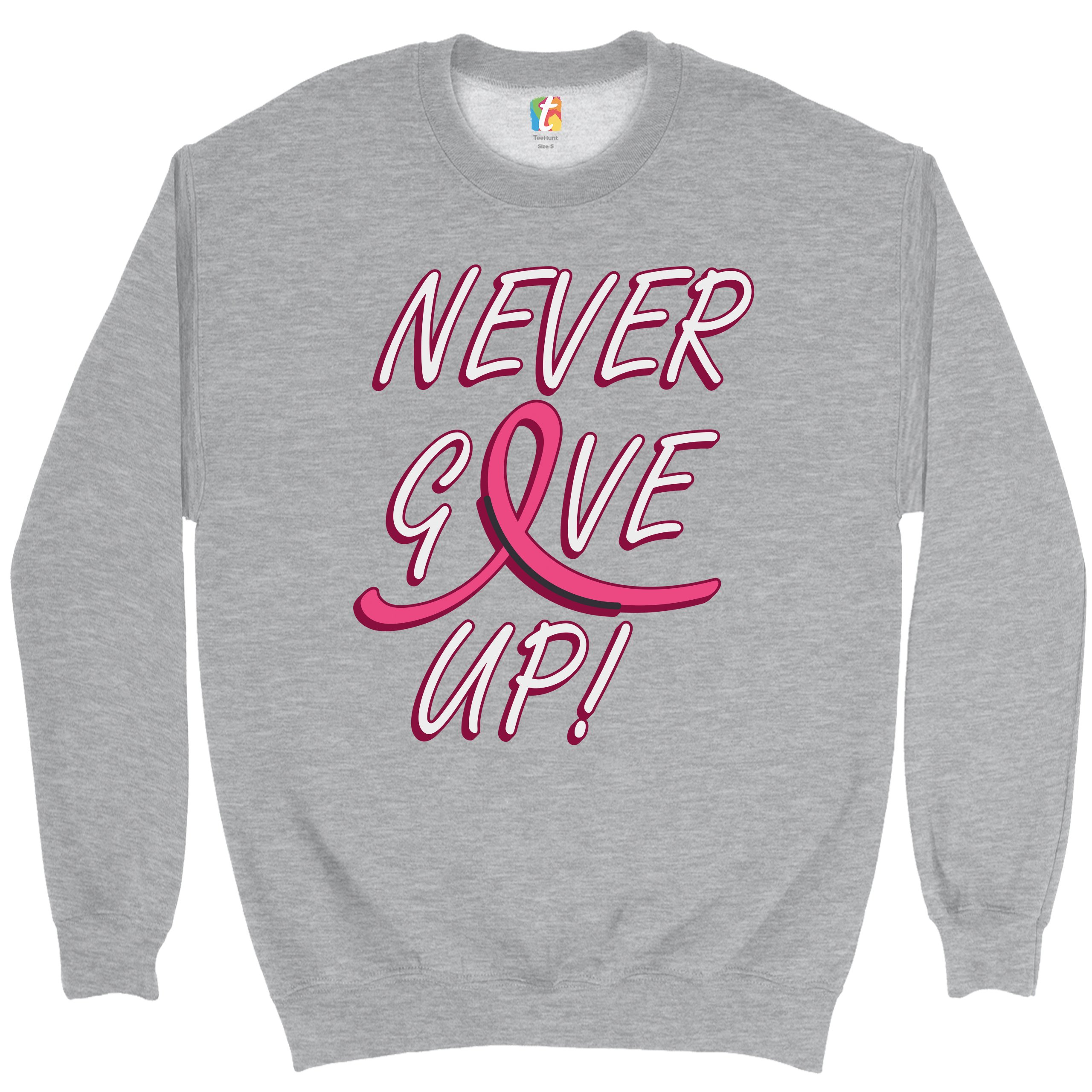 Breast Cancer Awareness Never Give Up Sweatshirt Pink Ribbon Crewneck - Picture 7 of 36