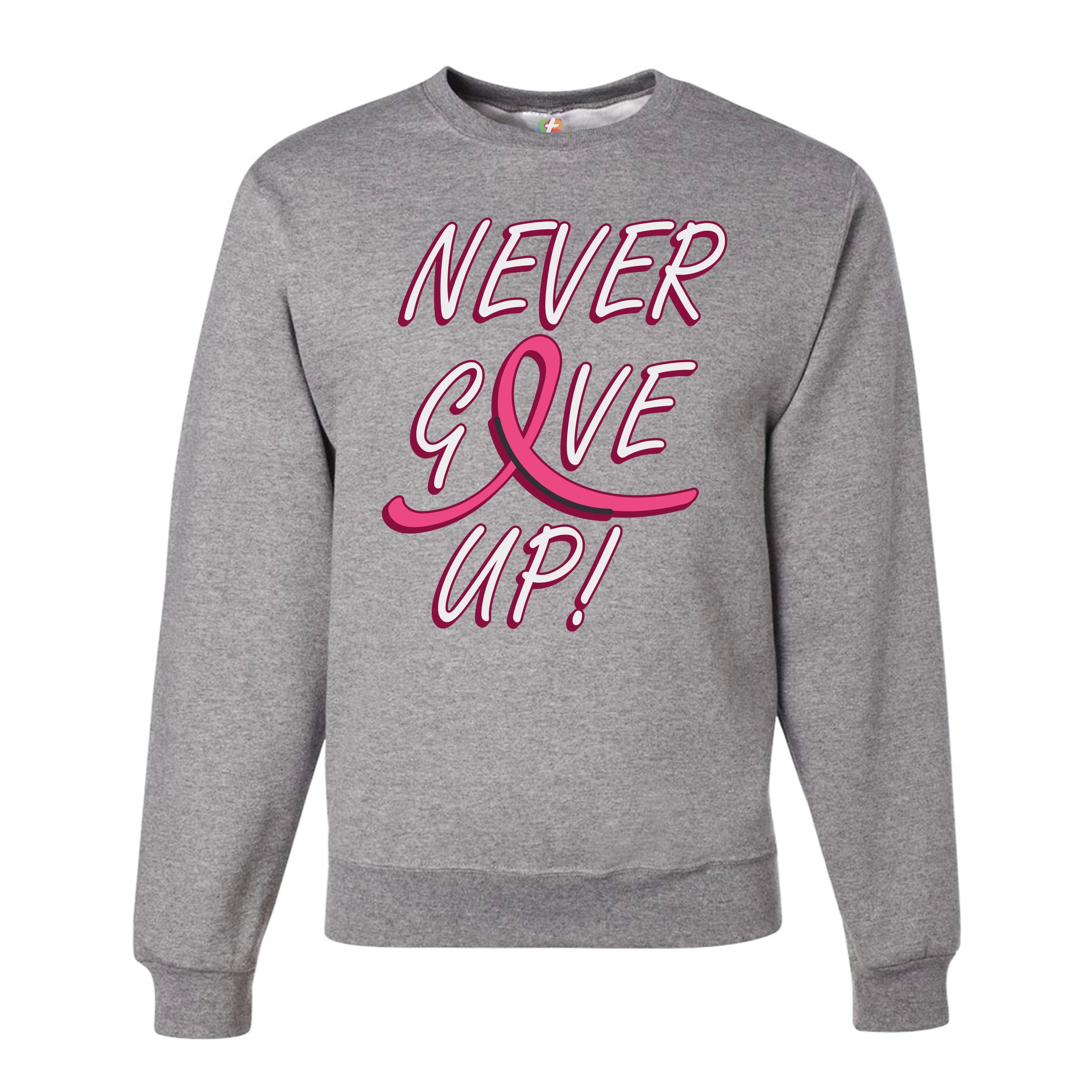 Breast Cancer Awareness Never Give Up Sweatshirt Pink Ribbon Crewneck - Picture 8 of 36