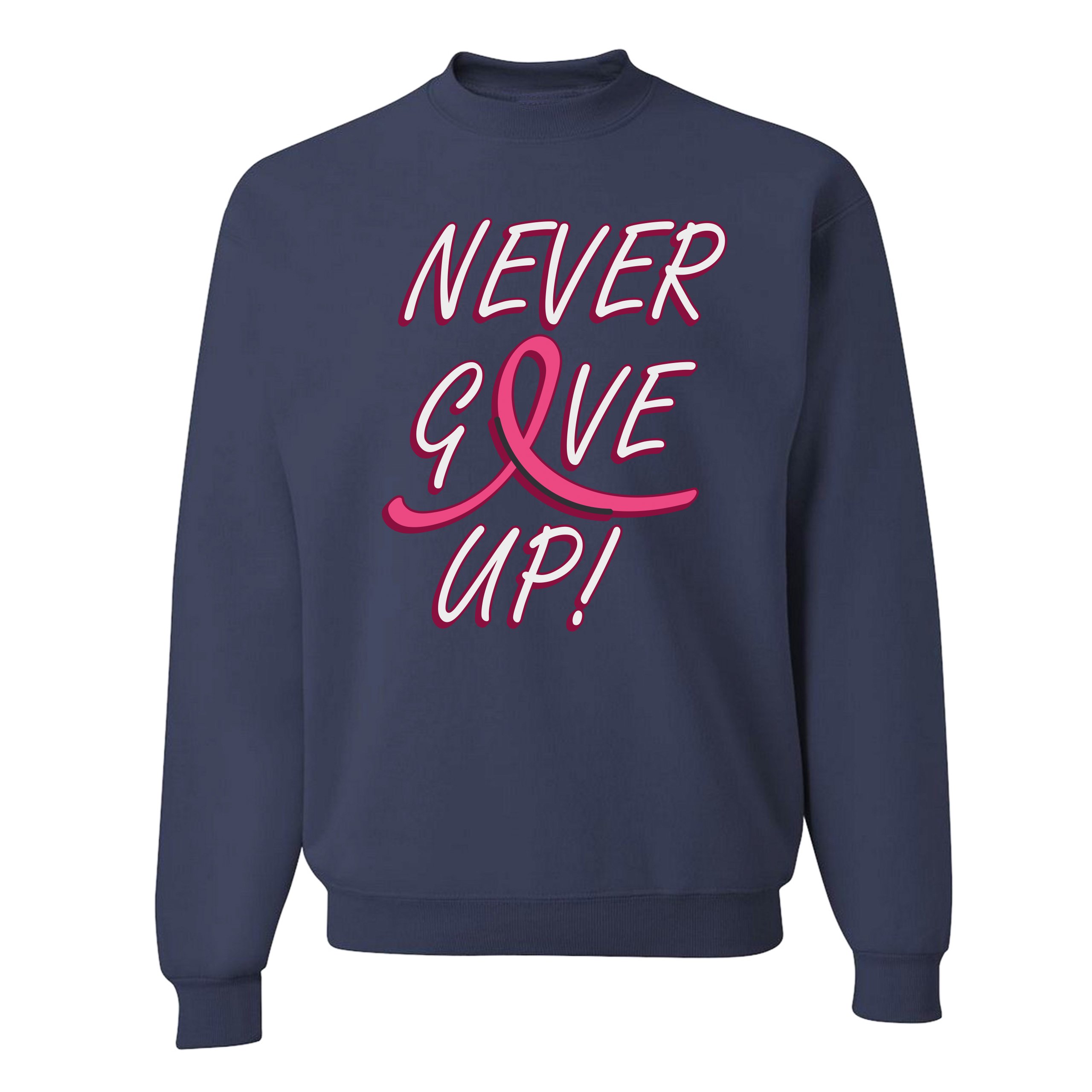 Breast Cancer Awareness Never Give Up Sweatshirt Pink Ribbon Crewneck - Picture 23 of 36