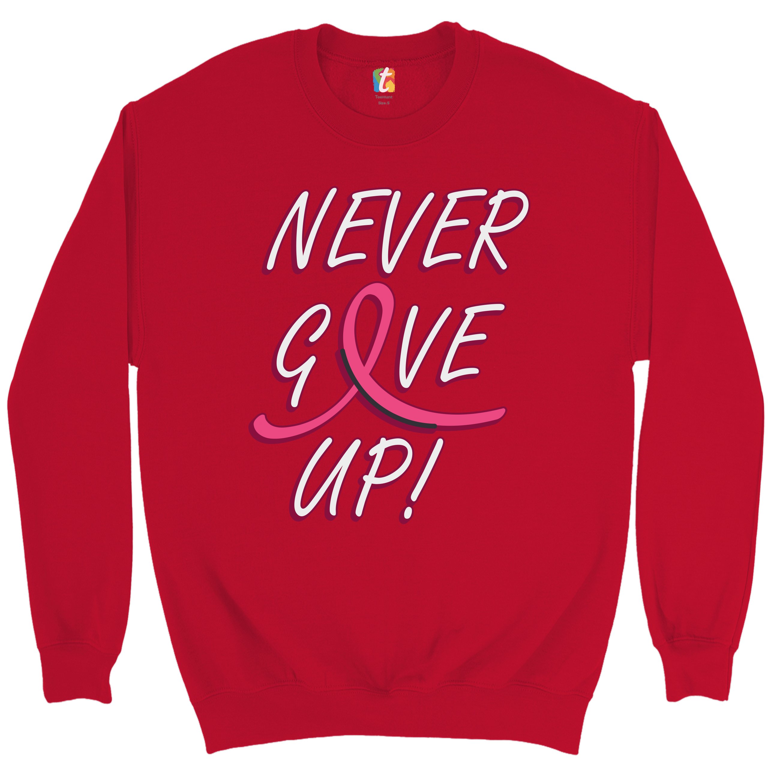Breast Cancer Awareness Never Give Up Sweatshirt Pink Ribbon Crewneck - Picture 12 of 36