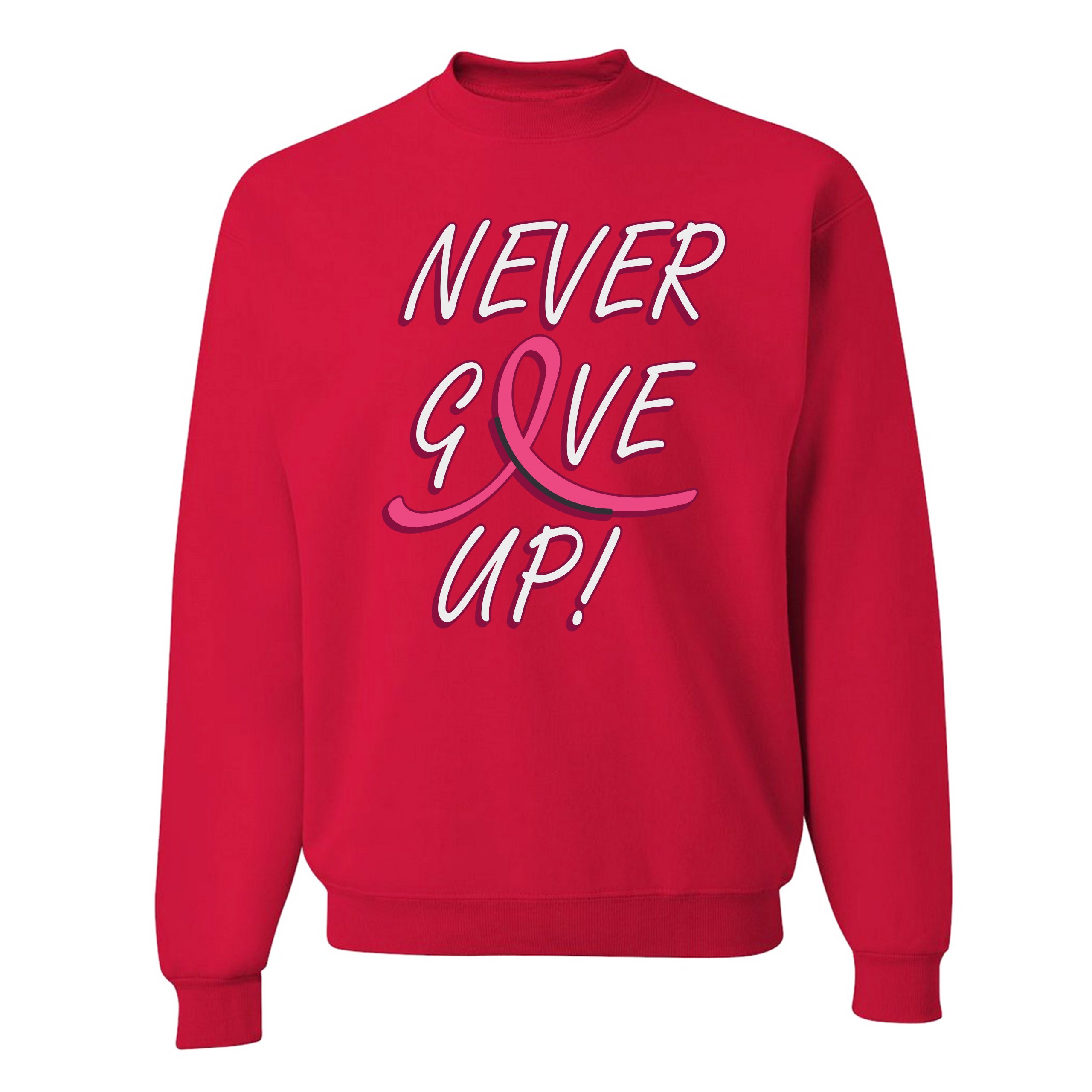 Breast Cancer Awareness Never Give Up Sweatshirt Pink Ribbon Crewneck - Picture 13 of 36