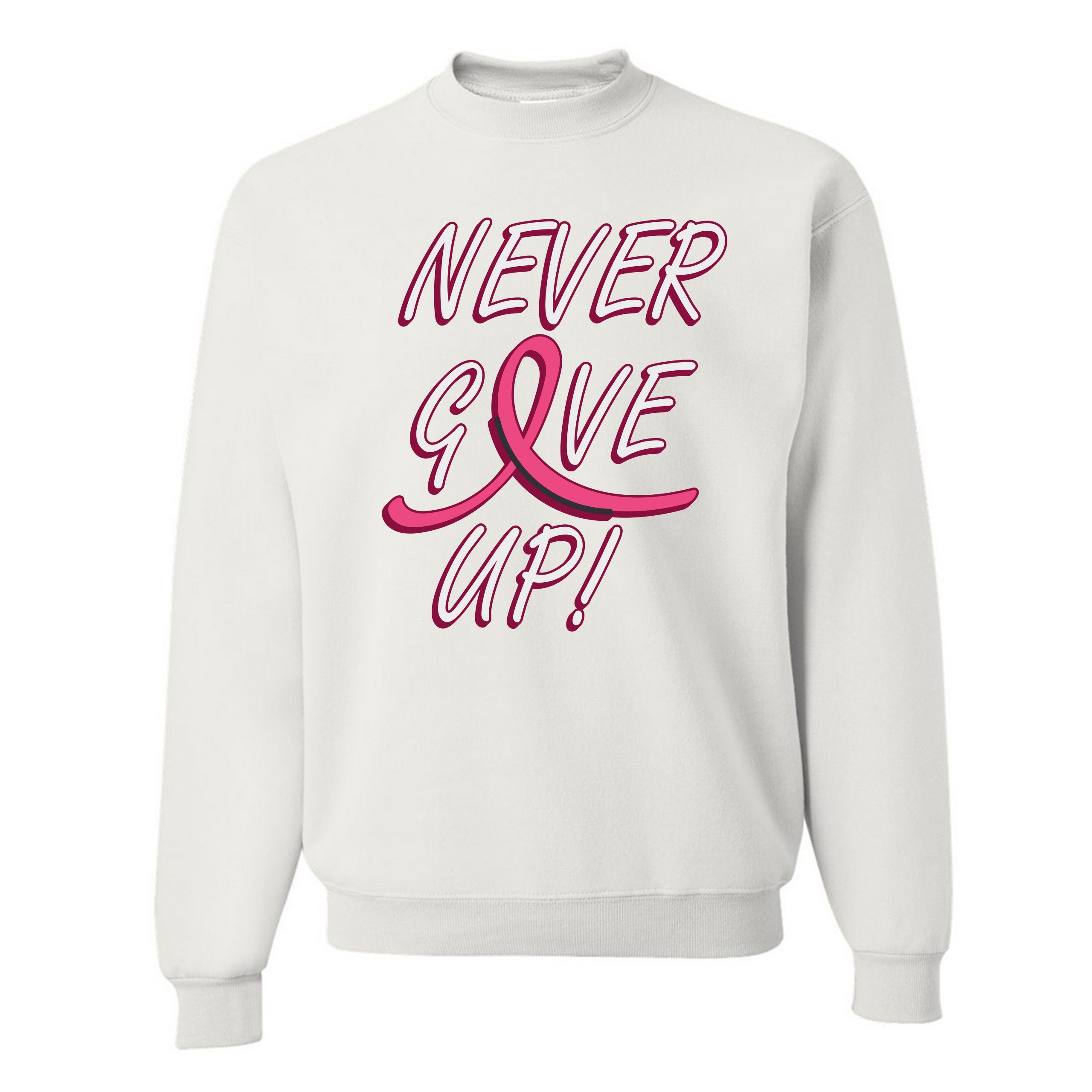 Breast Cancer Awareness Never Give Up Sweatshirt Pink Ribbon Crewneck - Picture 18 of 36