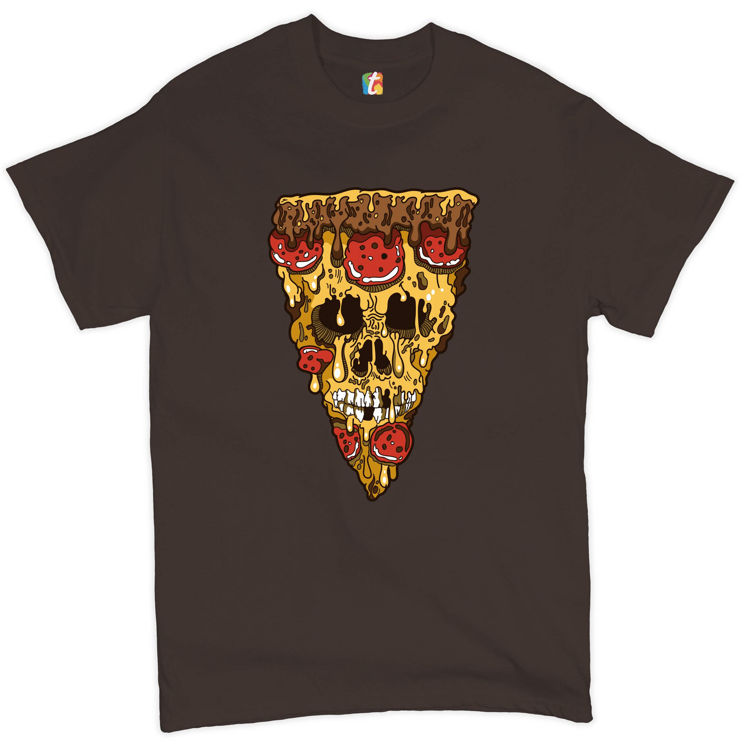 Melting Pizza Zombie Face T-shirt Horror Halloween Scary Undead Men's Tee