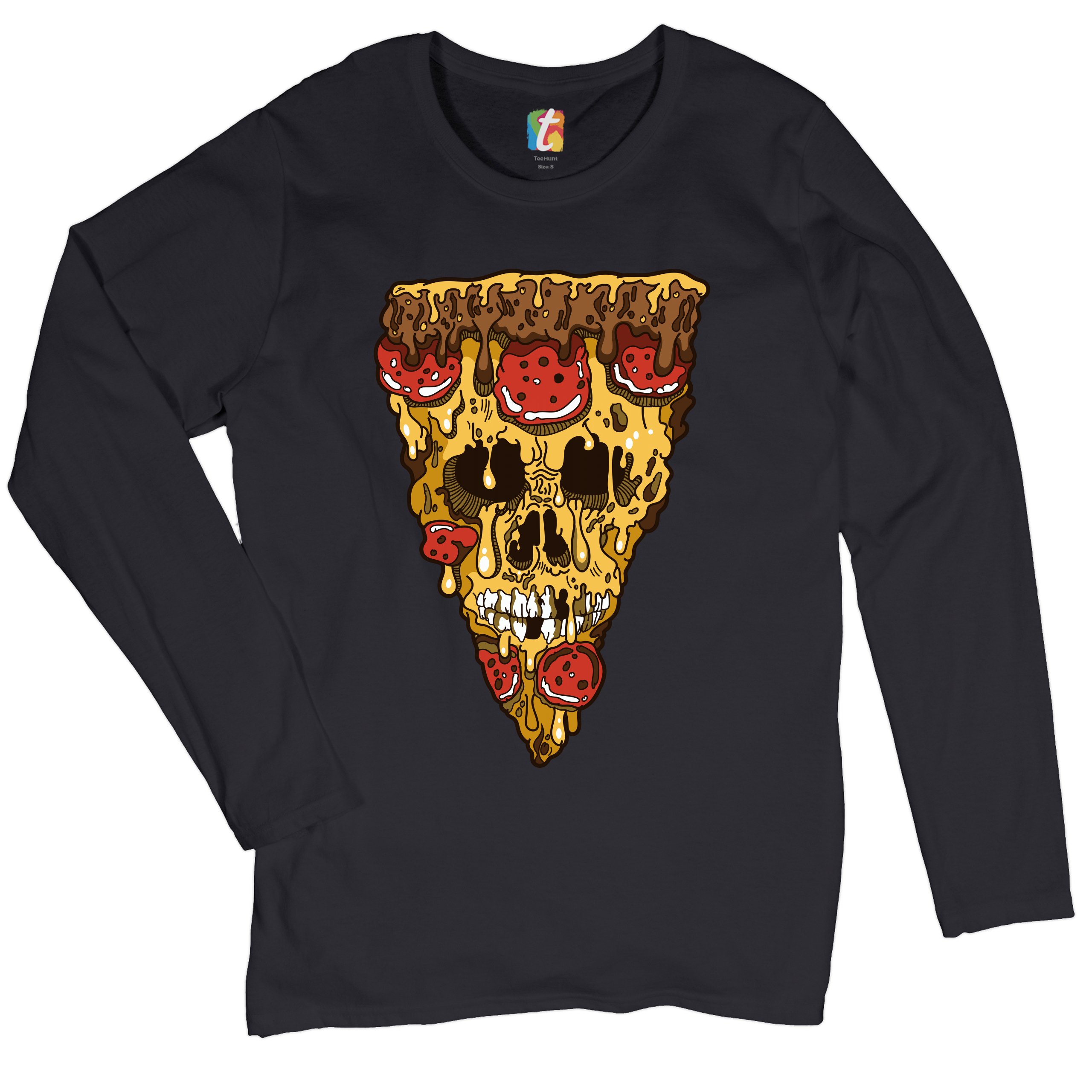 Melting Pizza Zombie Face Women's Long Sleeve T-shirt Horror Halloween Undead