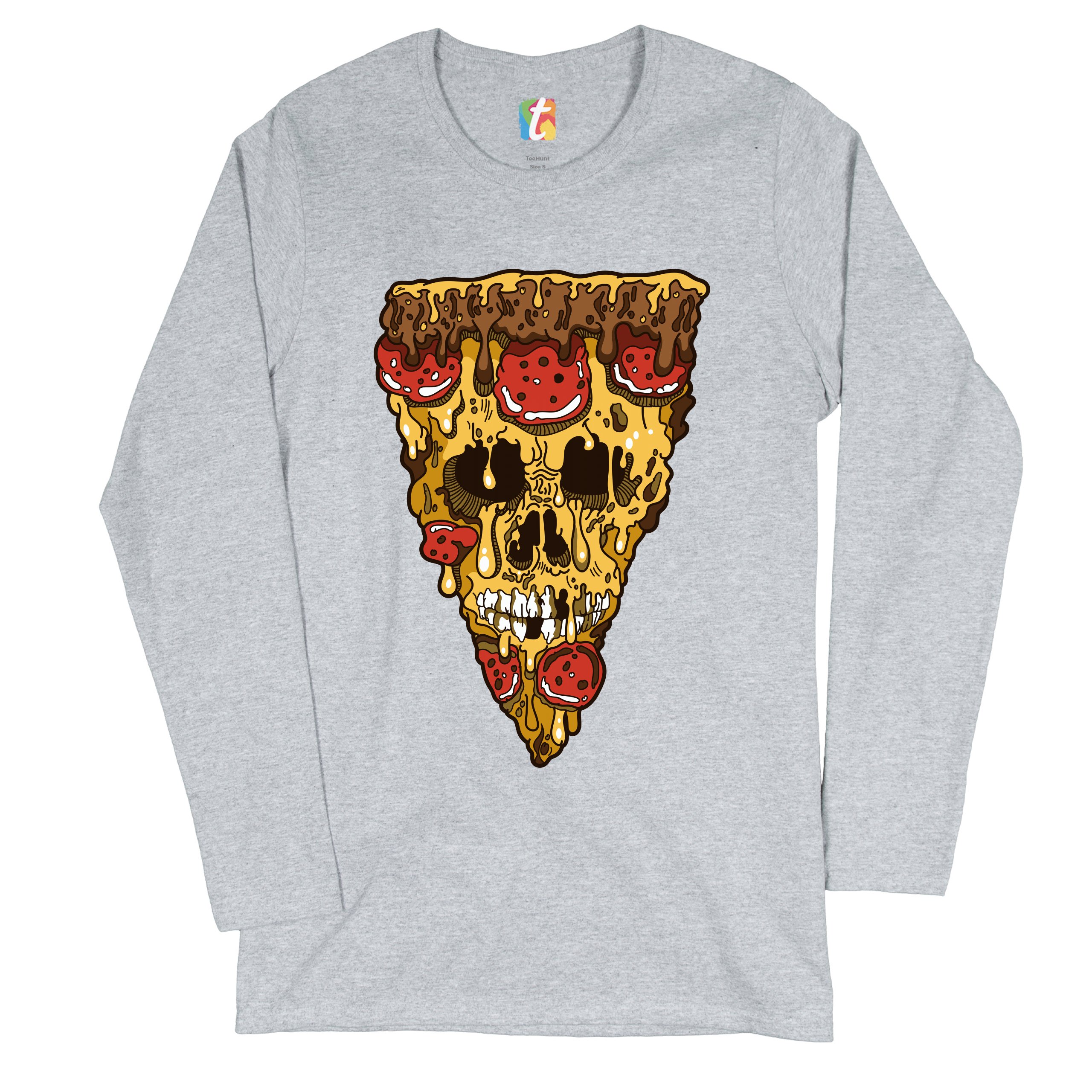 Melting Pizza Zombie Face Women's Long Sleeve T-shirt Horror Halloween Undead