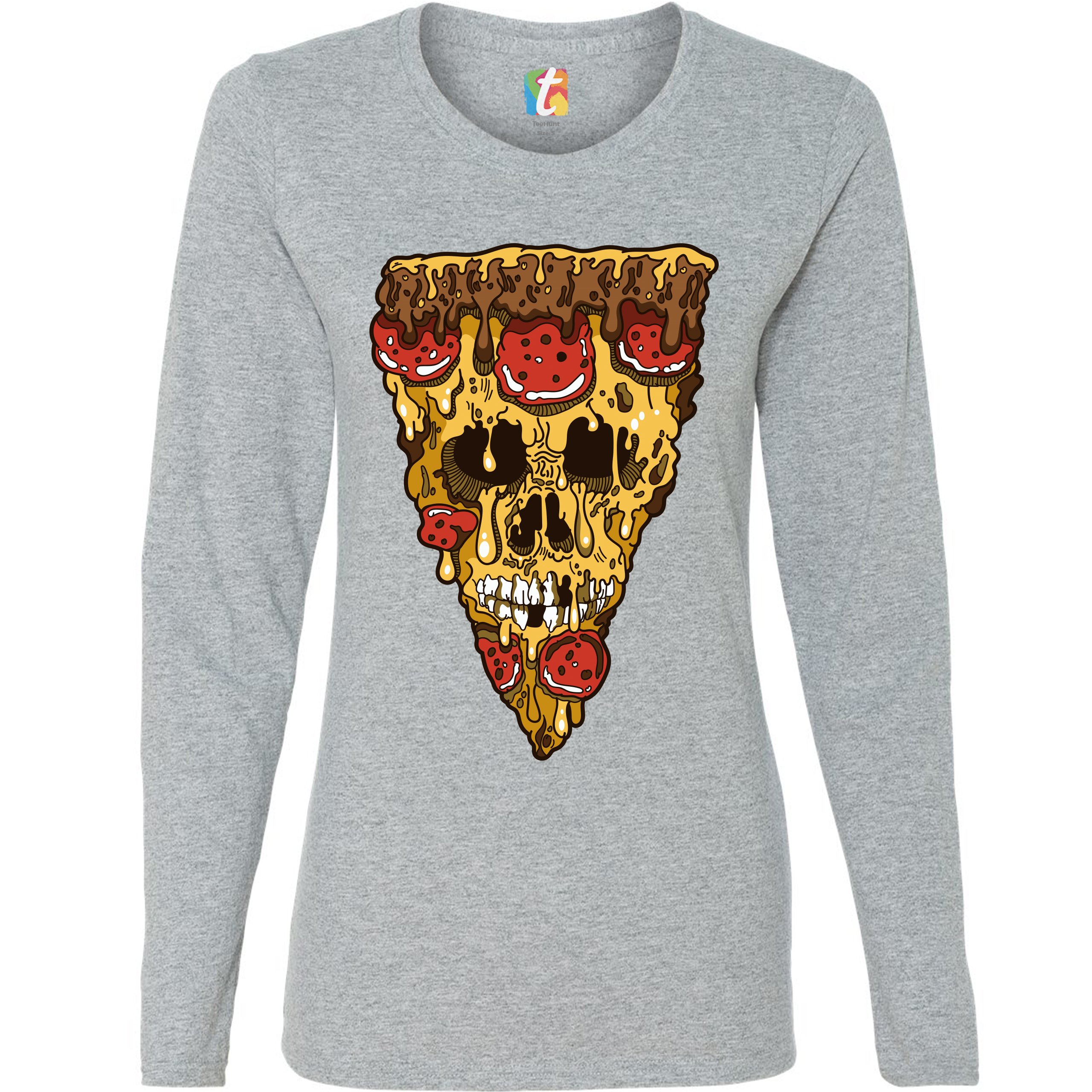 Melting Pizza Zombie Face Women's Long Sleeve T-shirt Horror Halloween Undead