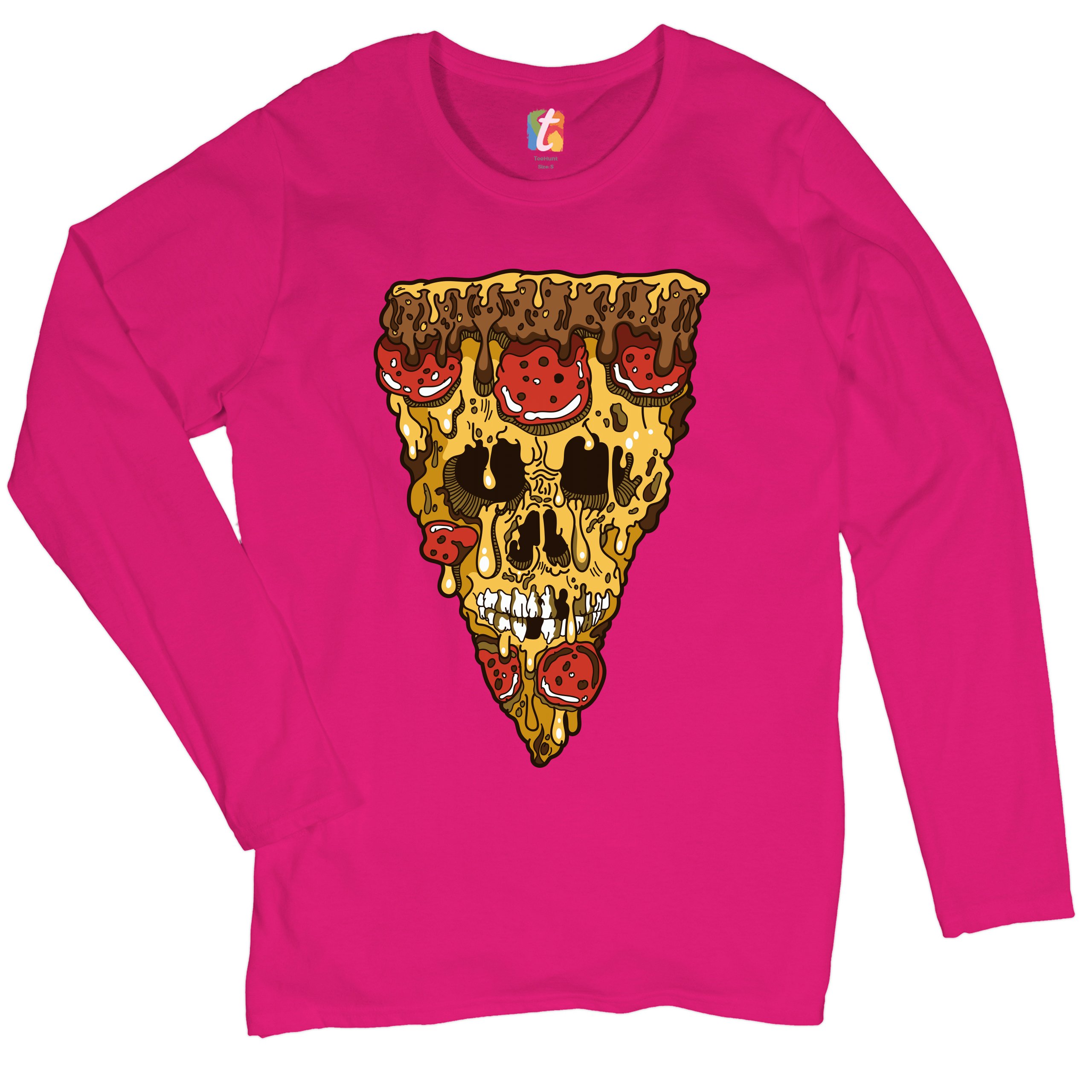 Melting Pizza Zombie Face Women's Long Sleeve T-shirt Horror Halloween Undead