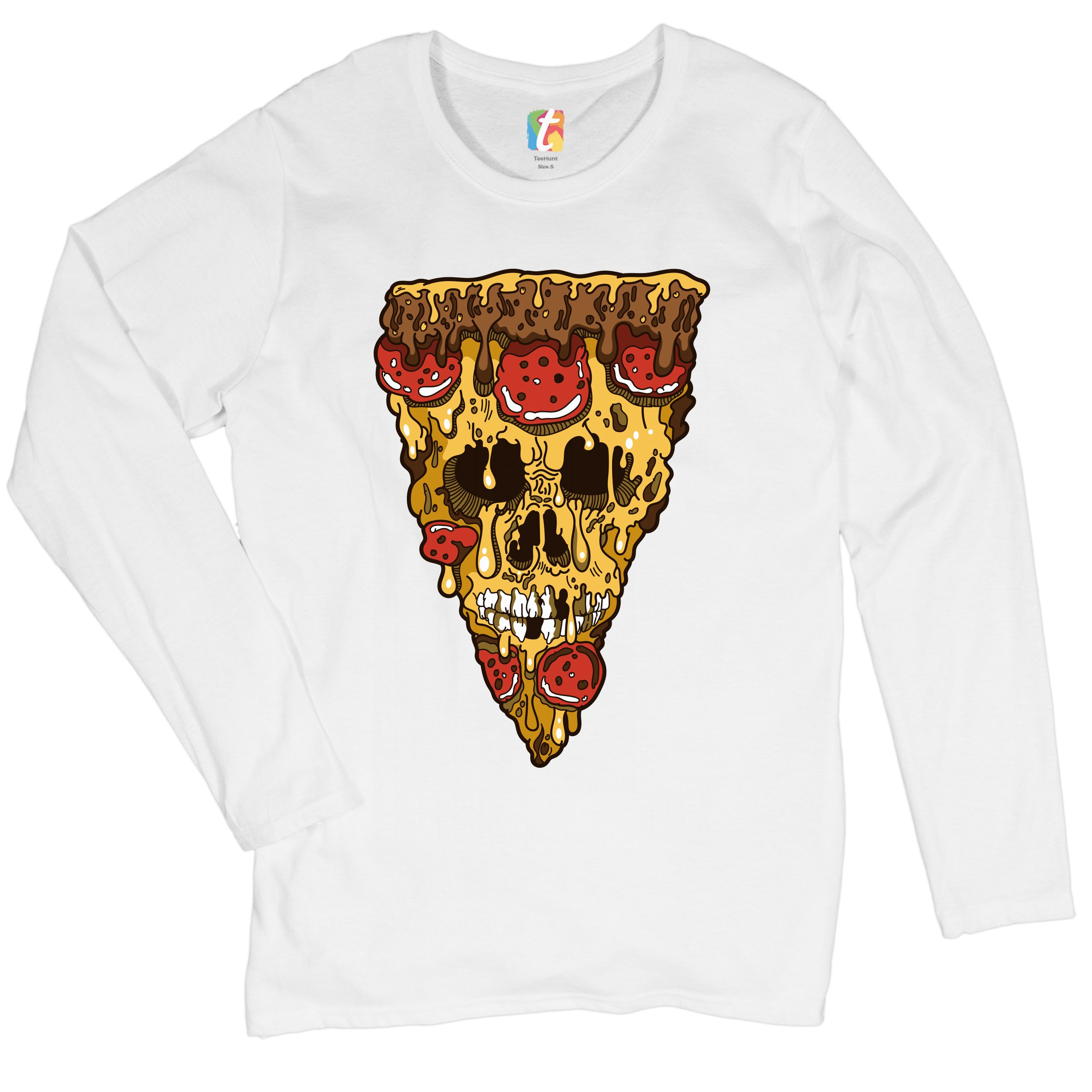 Melting Pizza Zombie Face Women's Long Sleeve T-shirt Horror Halloween Undead