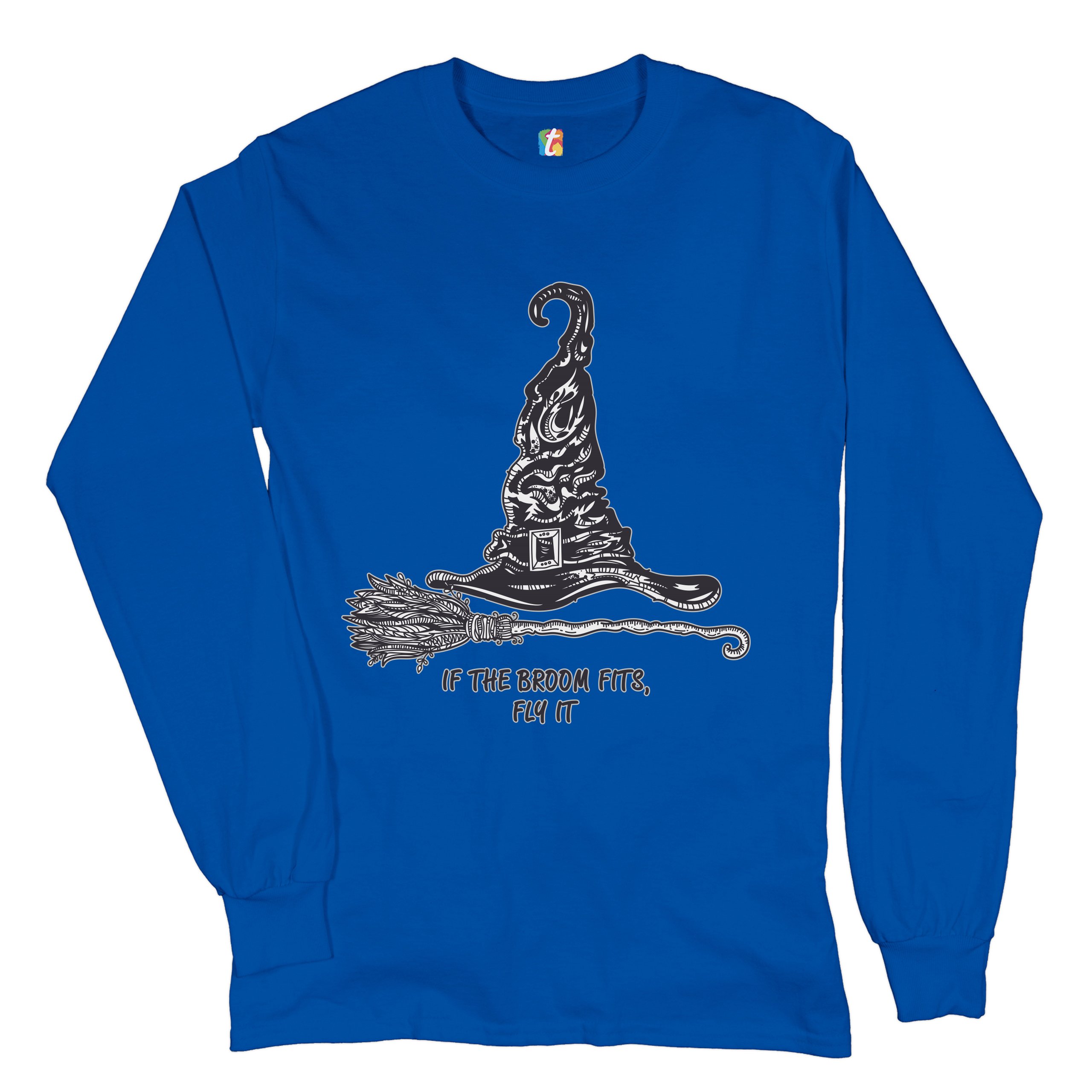 If the Broom Fits, Fly It Long Sleeve T-shirt Funny Witch Hat Halloween - Picture 34 of 45